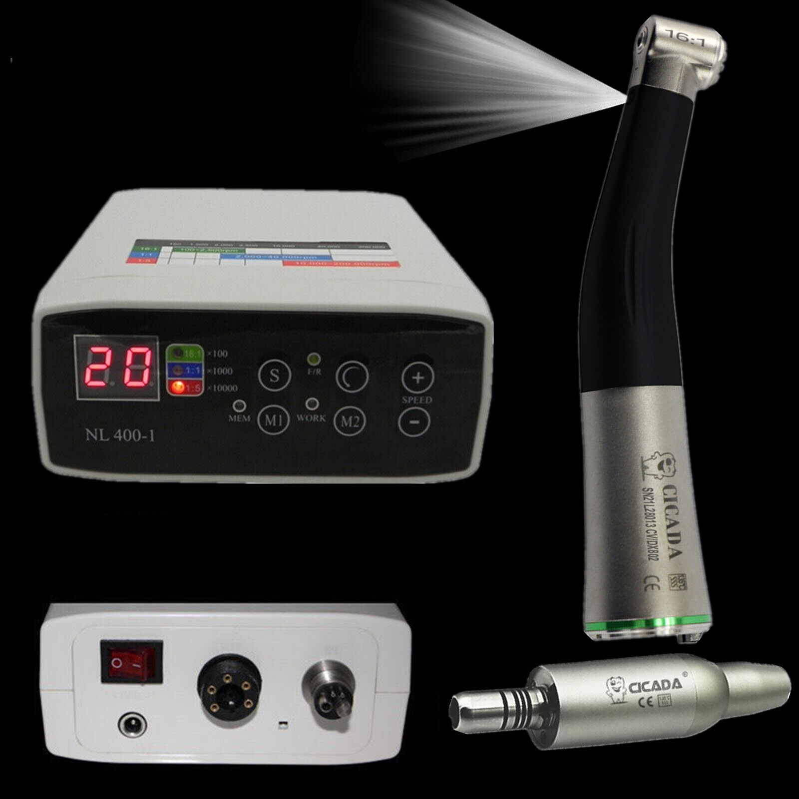 Dental Internal Electric Motor + 1:1 1:5 16:1 Fiber Optic Handpiece Contra Angle