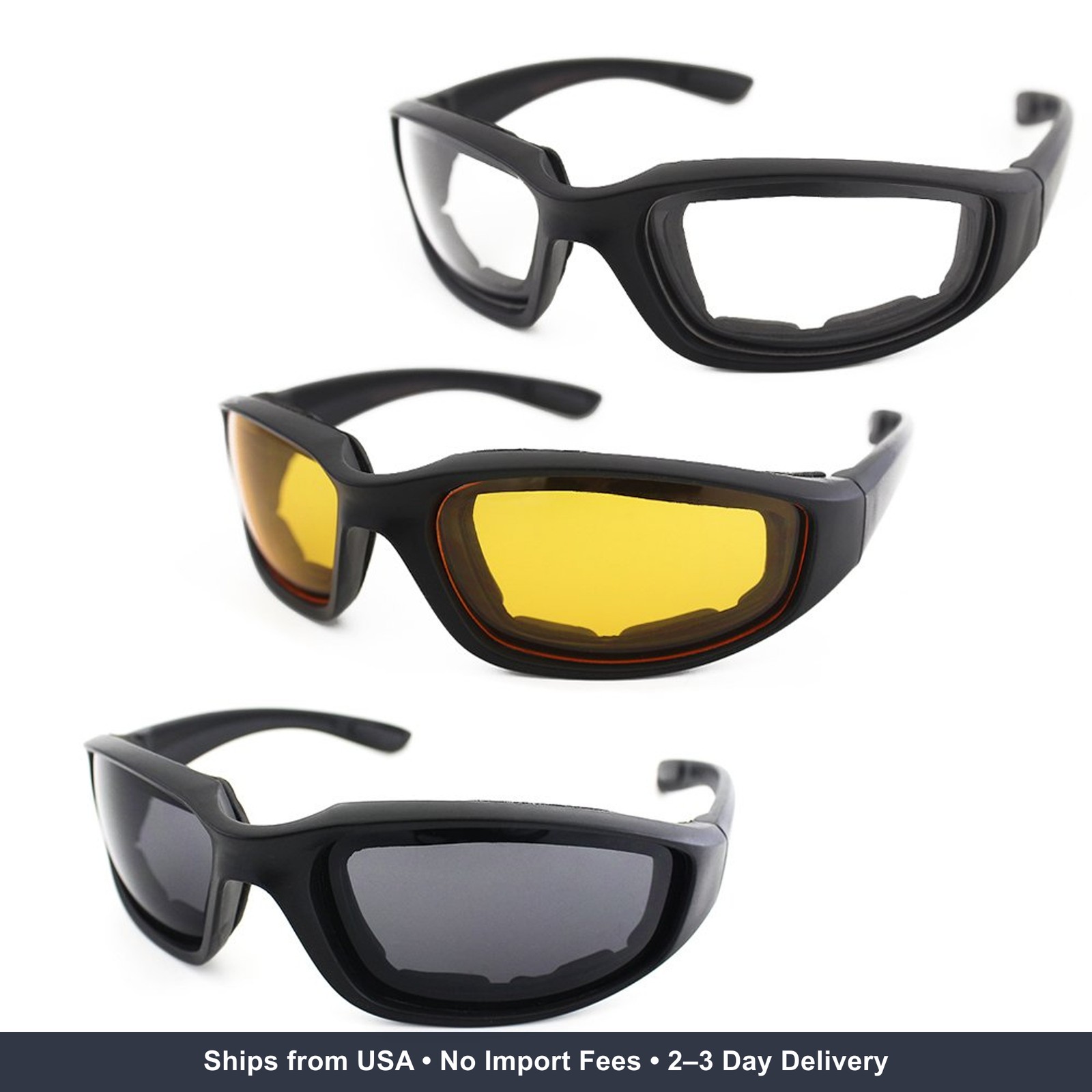 3 Pair Motorcycle Riding Glasses Padding Goggles UV Protection Dustproof Windpro