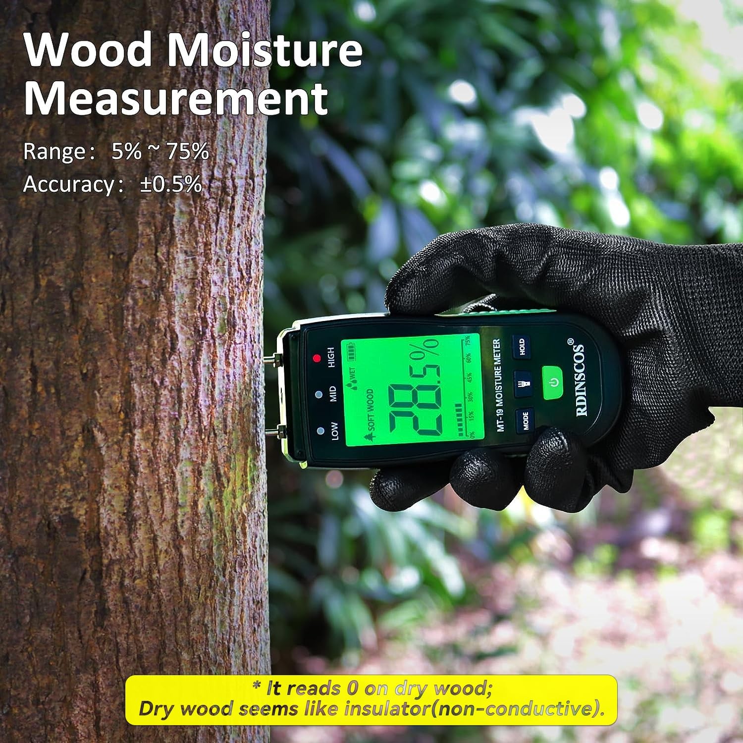 RDINSCOS Wood Moisture Meter for Hardwood and Softwood Green