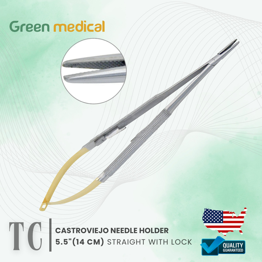 Castroviejo Needle Holder 14 cm Straight 5.5 ”with lock TC gold surgical suture
