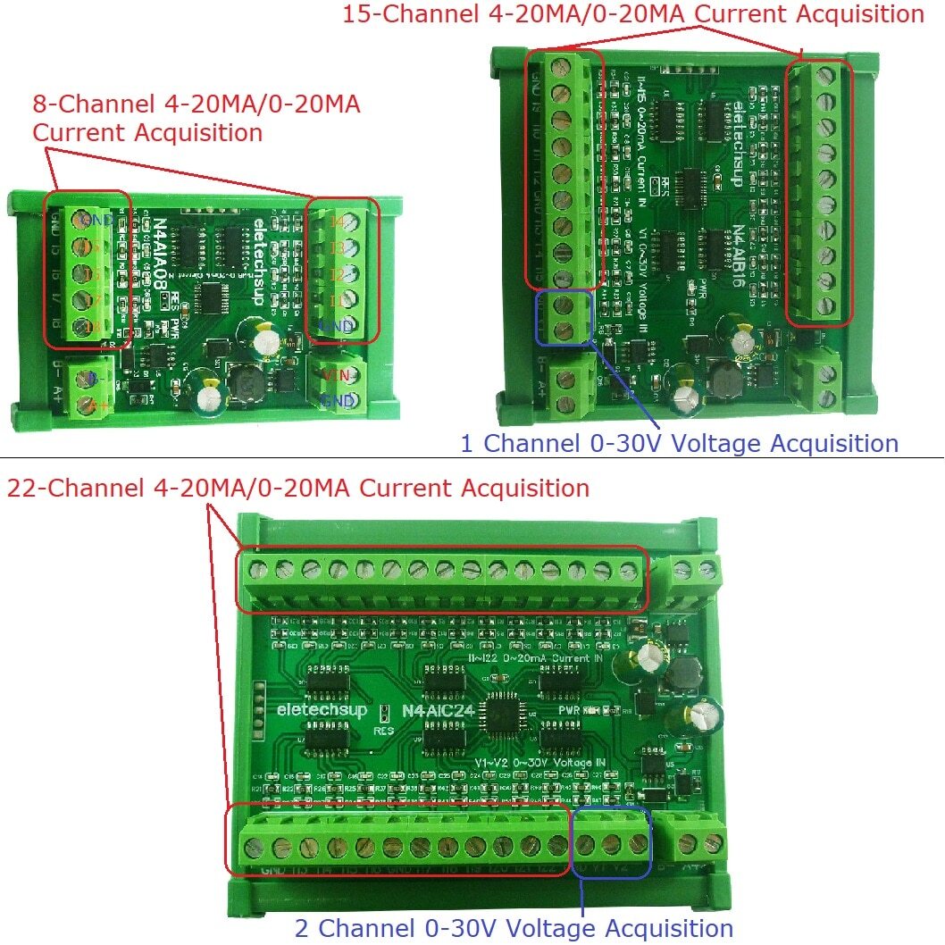 8-24CH 4-20MA To RS485 Current Analog Input Collector Module MODBUS RTU Board