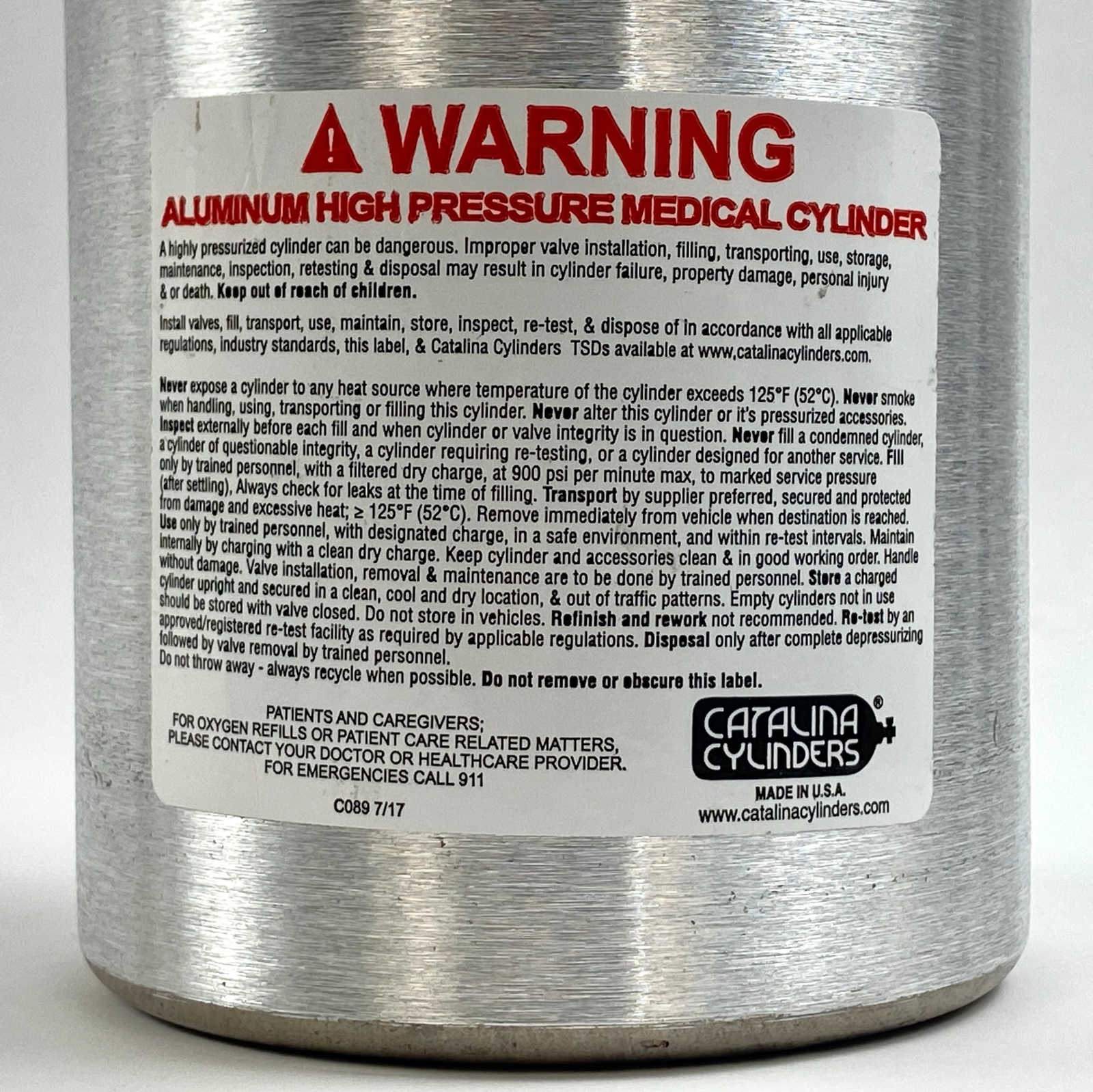 Catalina Cylinders DOT-3AL2015 Helium Tank High Pressure Gas Cylinder M1039