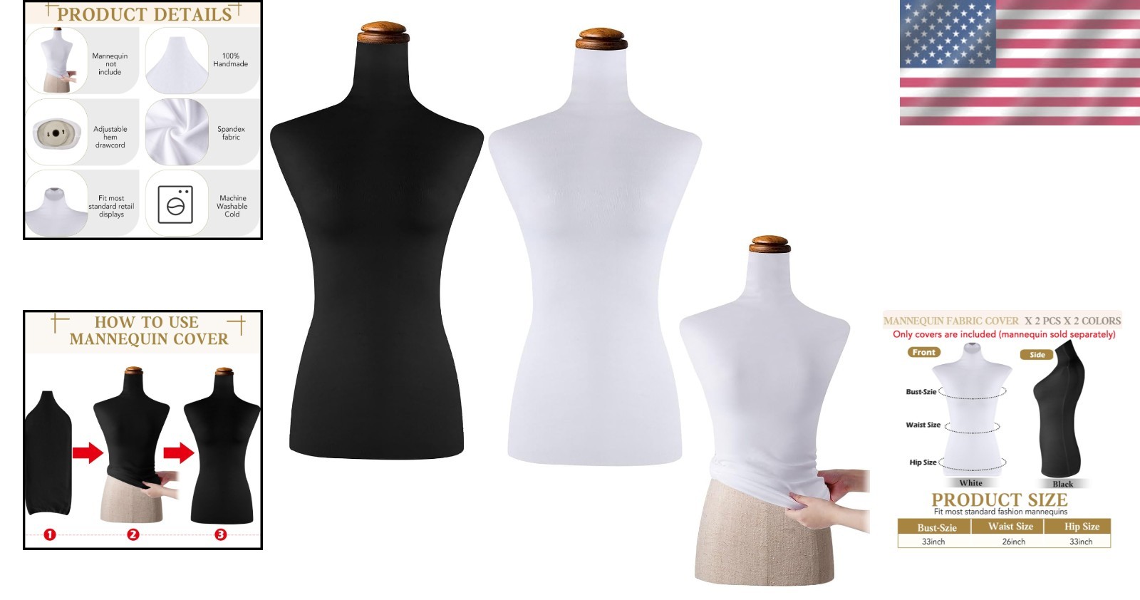 Soft Stretchy Mannequin Fabric Cover – Ideal for Fashion Displays, Black & White