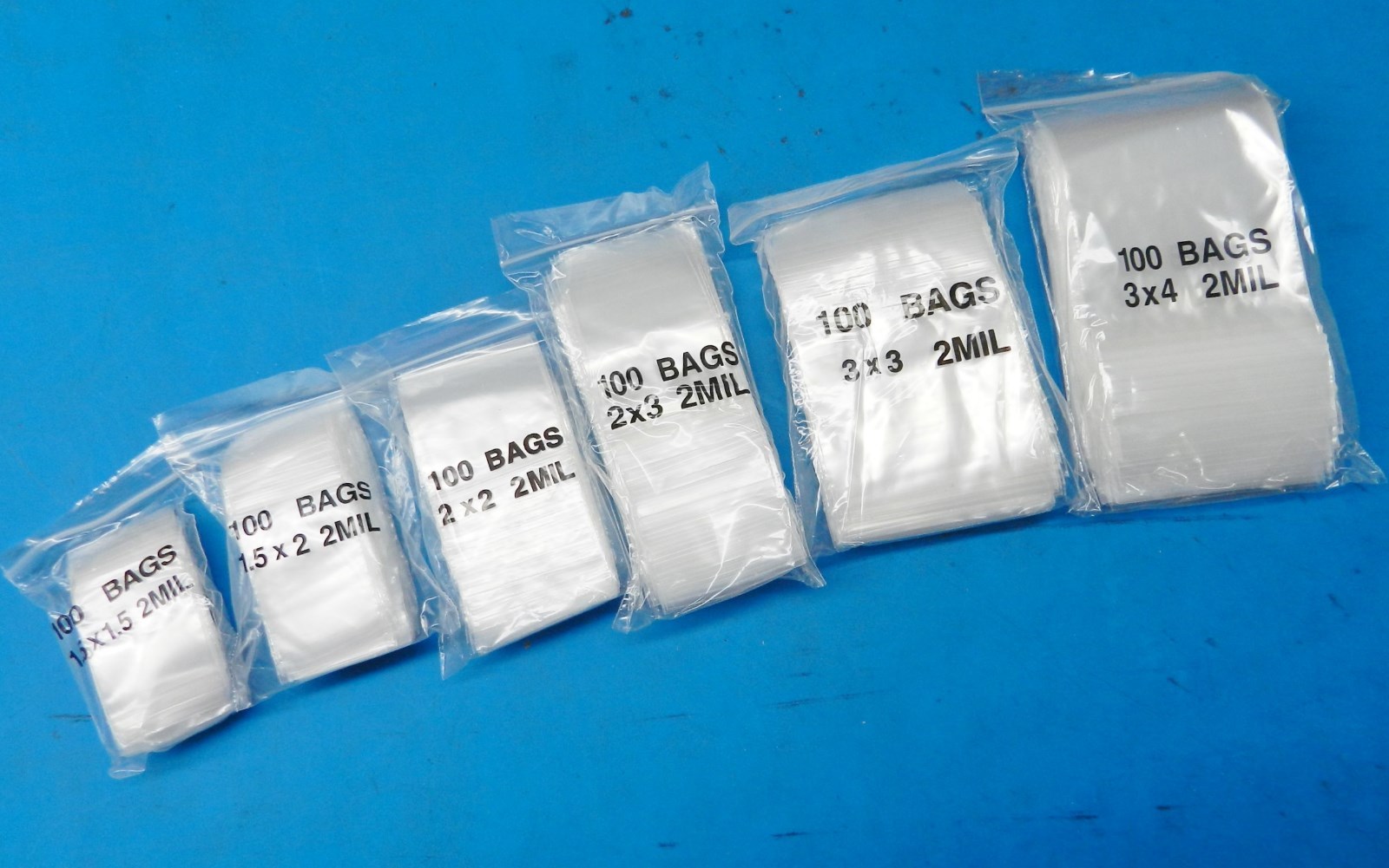 600 Reclosable Bags 2Mil Clear Assorted 100ea 1.5×1.5 1.5×2 2×2 2×3 3×3 3×4