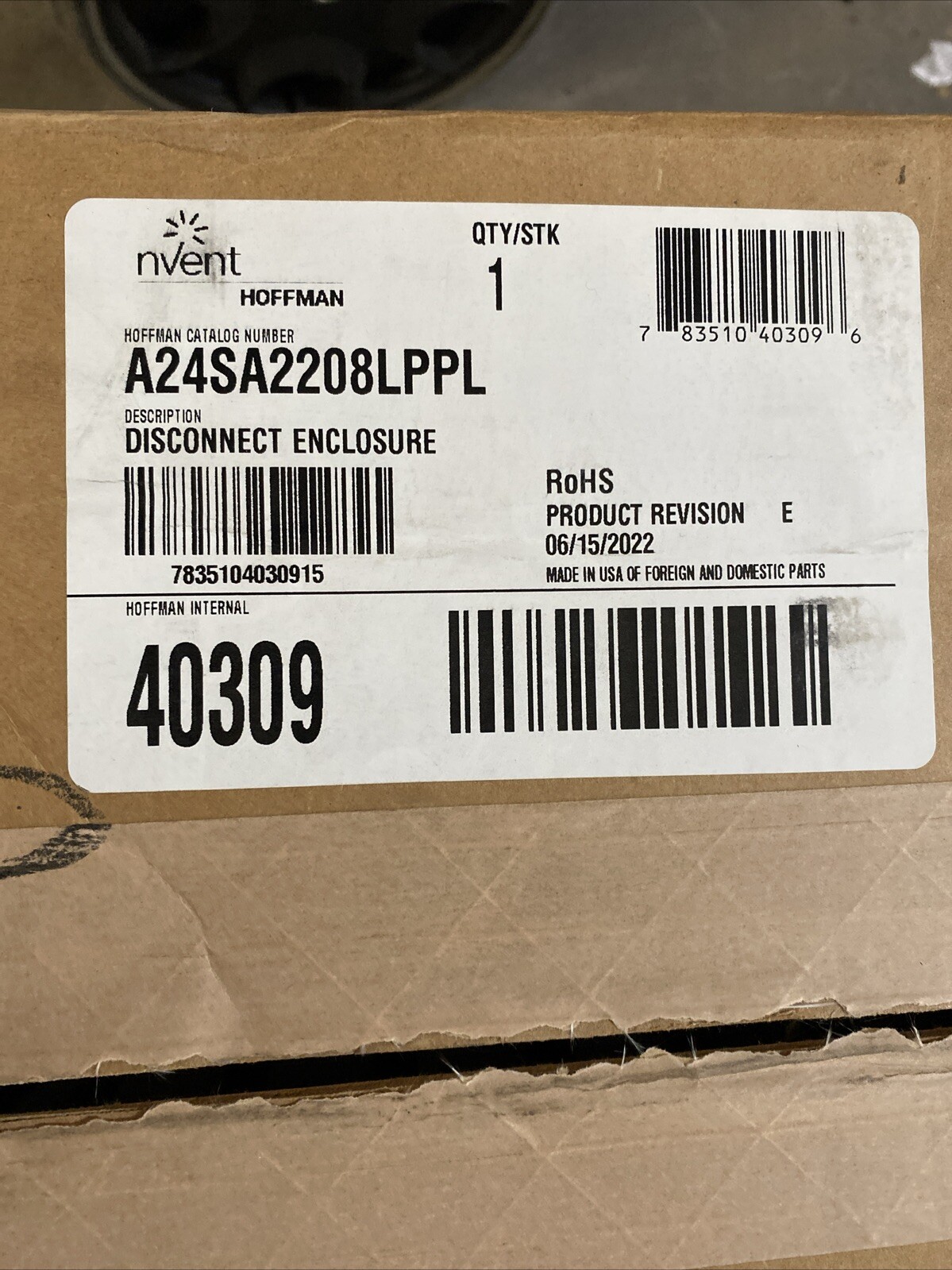 NVENT HOFFMAN A24SA2208LPPL Steel Electrical Enclosures, 24 in H, 8 in D, 21.38