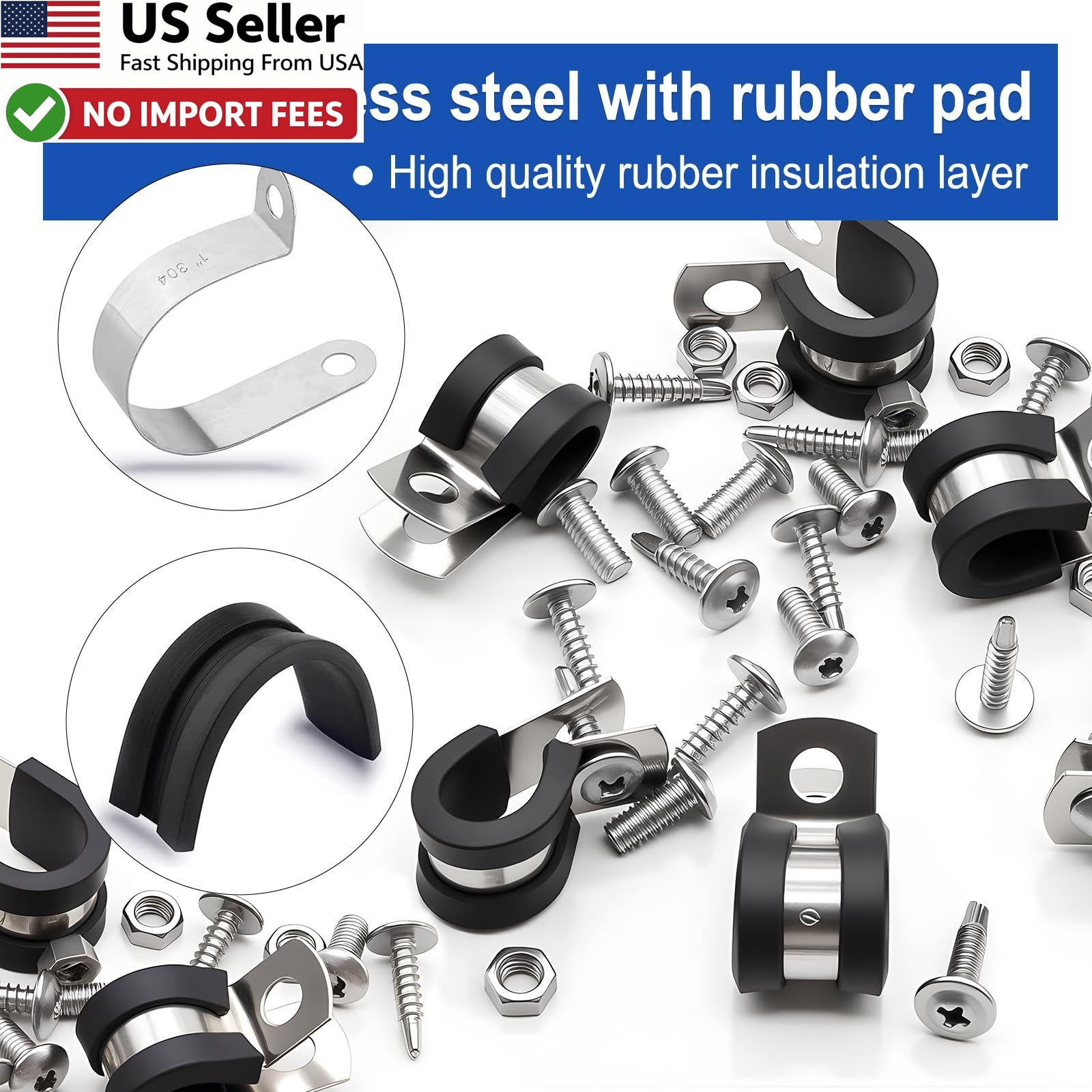 Taiss 222PCS Stainless Steel Cable Clamps Kit Rubber Cushion Pipe Clamps FROMUSA