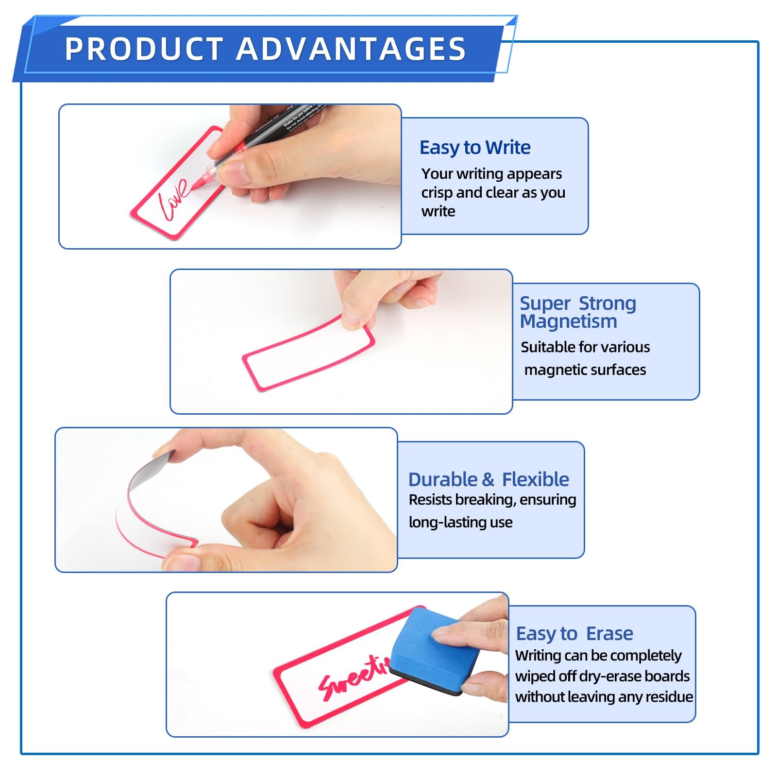 Utron 72PCS Magnetic Dry Erase Labels, 3.2″x1.2″ 3.2 x 1.2 inches, Blue
