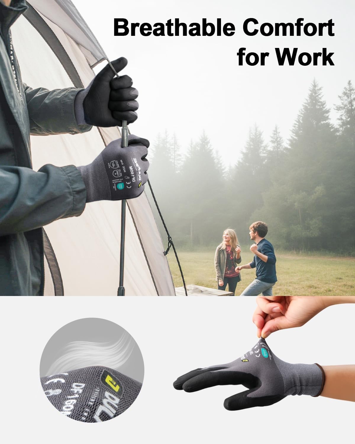 Safety Work Gloves MicroFoam Nitrile Coated-3 Pairs Pack,Seamless Knit Nylon …