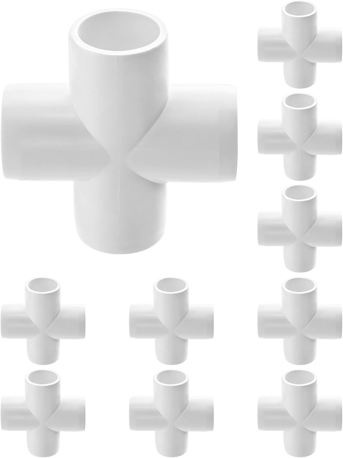 4-Way 1/2” PVC Cross Fittings 10 Pack | Furniture Grade, White, DIY Projects Kit