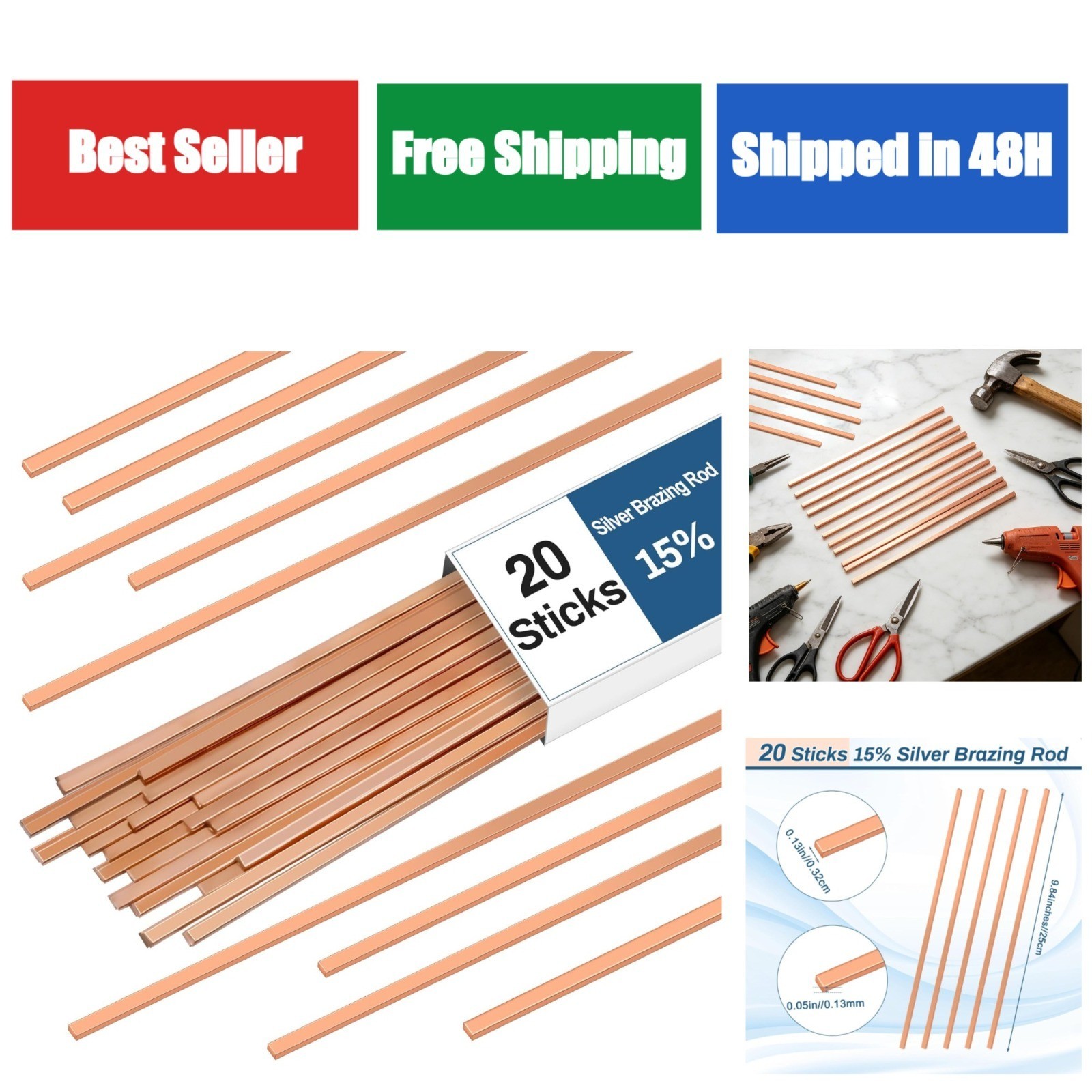 Luxiv 20 Sticks 15% Silver Brazing Rods for HVAC & Industrial Use