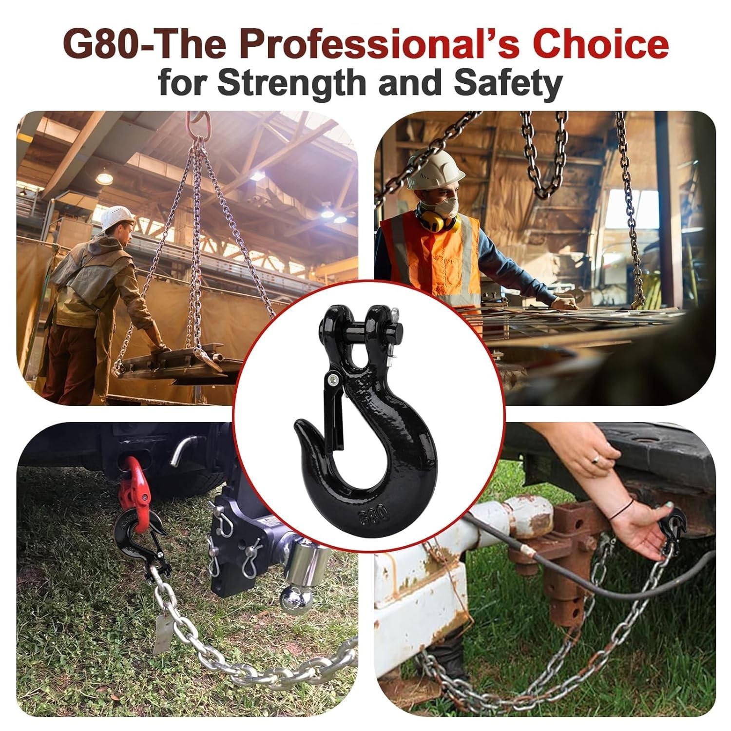 G80 Clevis Slip Hook, 1/4″ Chain Hooks with Safety Latch, Heavy-Duty Winch Ho…