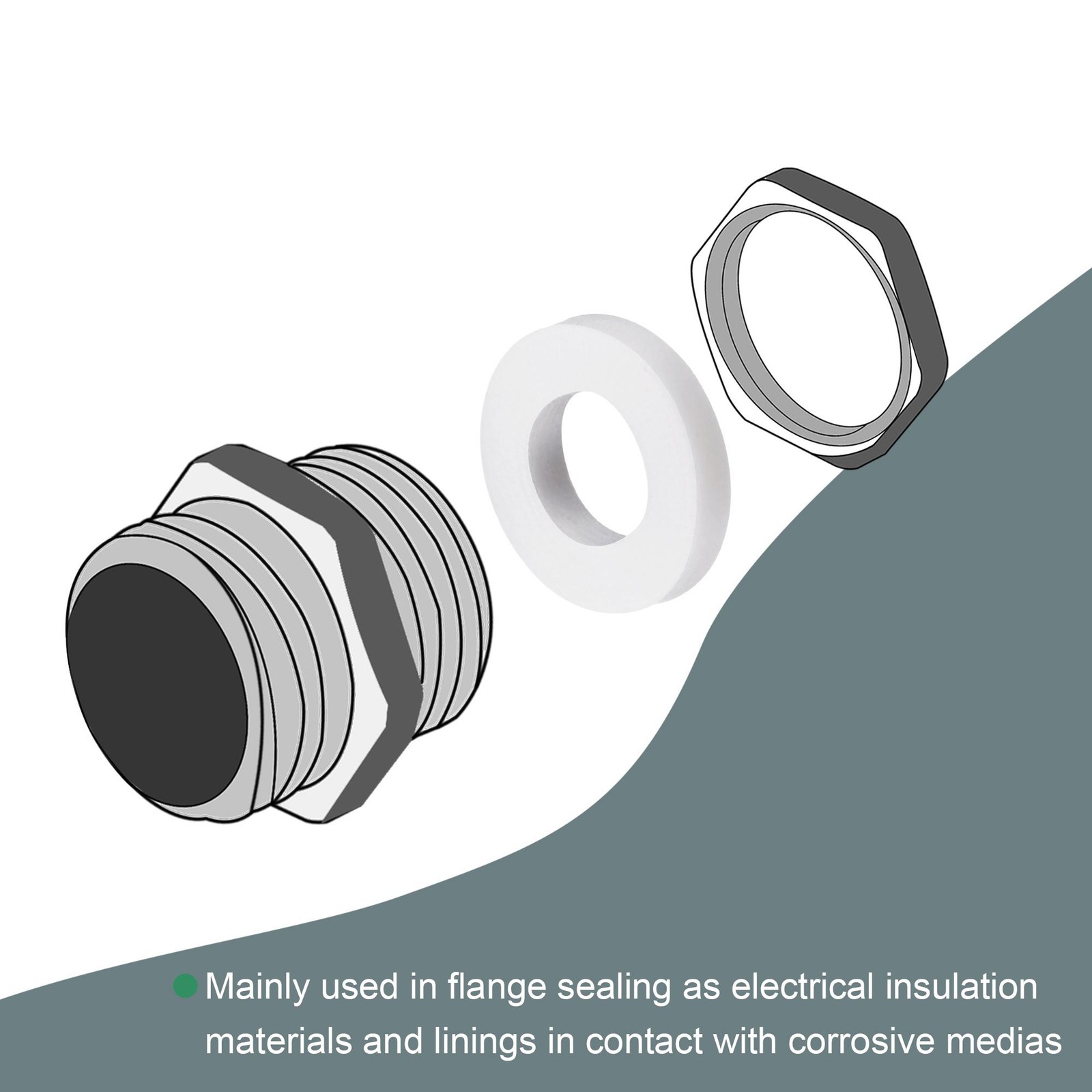 50pcs PTFE Flat Washers 12mm OD 6mm ID 2mm Thick 1/4″ Hole Flange Gasket White