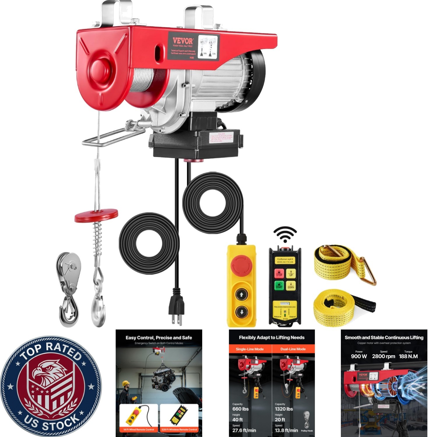 120V Electric Winch – 328 ft Wireless Remote Control, 14 ft Wired with 1320lb…