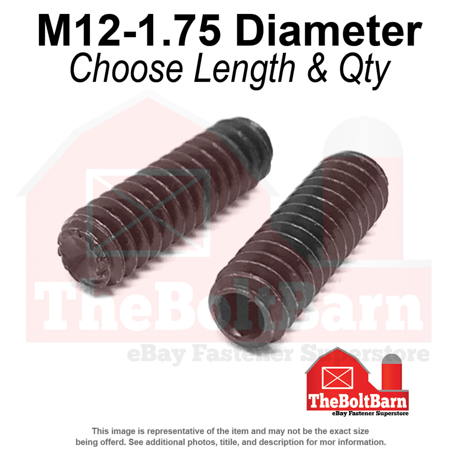 M12-1.75 CL45H Knurled Point Socket Set Screws Black Oxide (Pick Length & Qty)