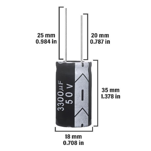 3300uF 50V Electrolytic Capacitor 3300 MFD 50 Volt 18x35mm 0.71×1.38in (5 Pack)