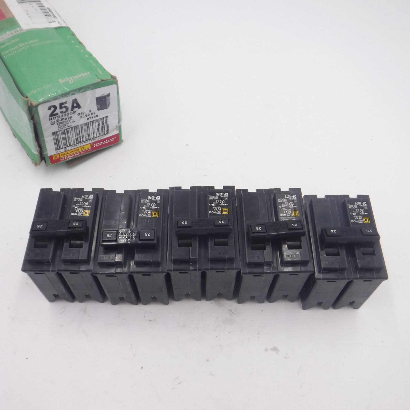5 Pack Square D 2-Pole 25A Circuit Breakers HOM225CP 120/240VA C