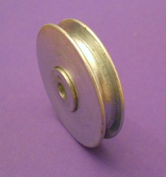 ONE each 2″ Outside Dia. STEEL SHEAVE PULLEY w/Center Hub Bearing 1/4″ U Groove