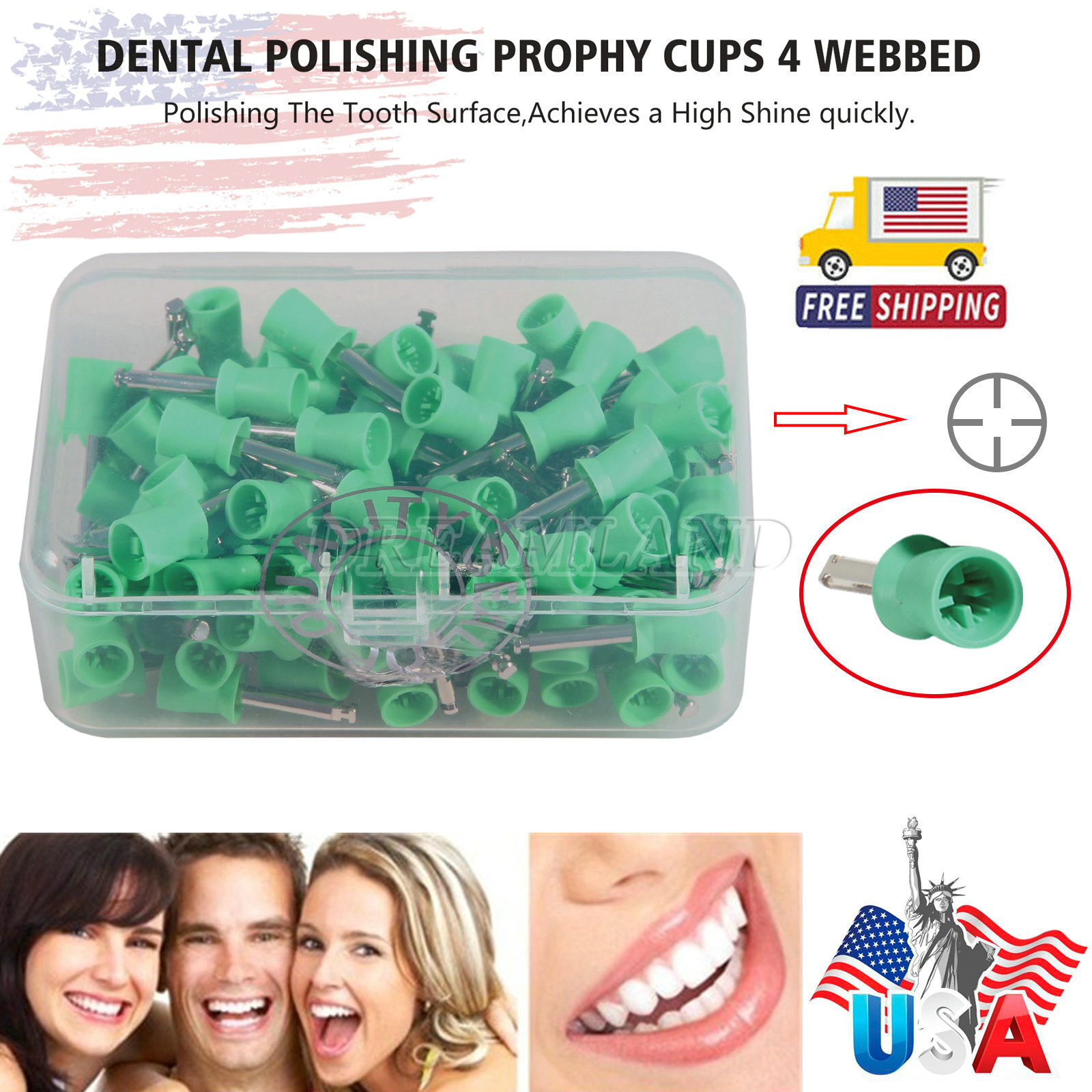 100 PCS Dental Prophy Polishing Cup Latch Type for Contra Angle Handpiece USA