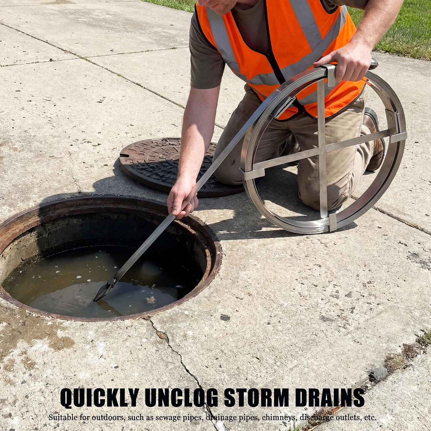 Heavy Duty Manual Drain Snake, 49.2Ft/15M Manganese Steel Drain Auger, 1.18Inch