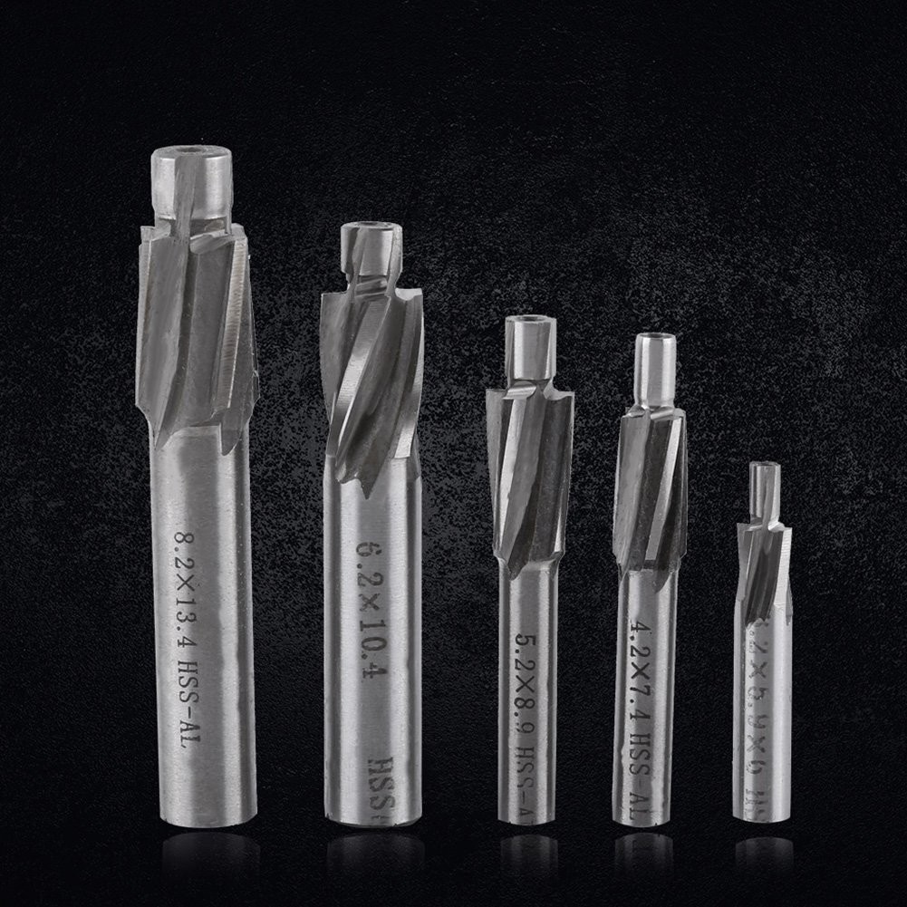 5Pcs Counterbore Drill Bits Set, 4 Flutes Straight End Mill Cutter HSS Countersi