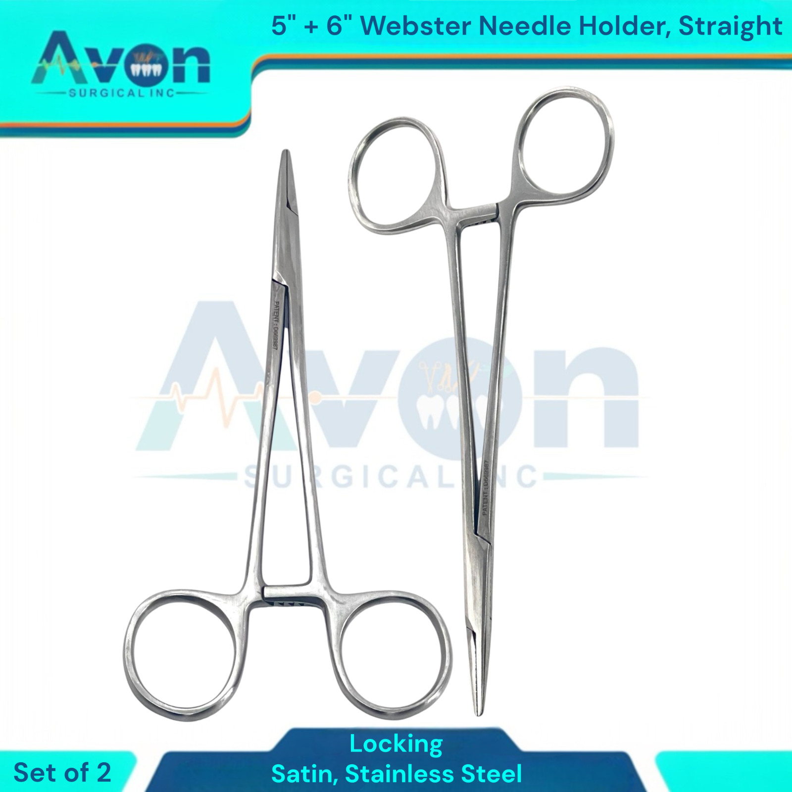 Set of 2 Needle Drivers 5″ + 6″ Webster Needle Holders – Satin – Stainless Steel