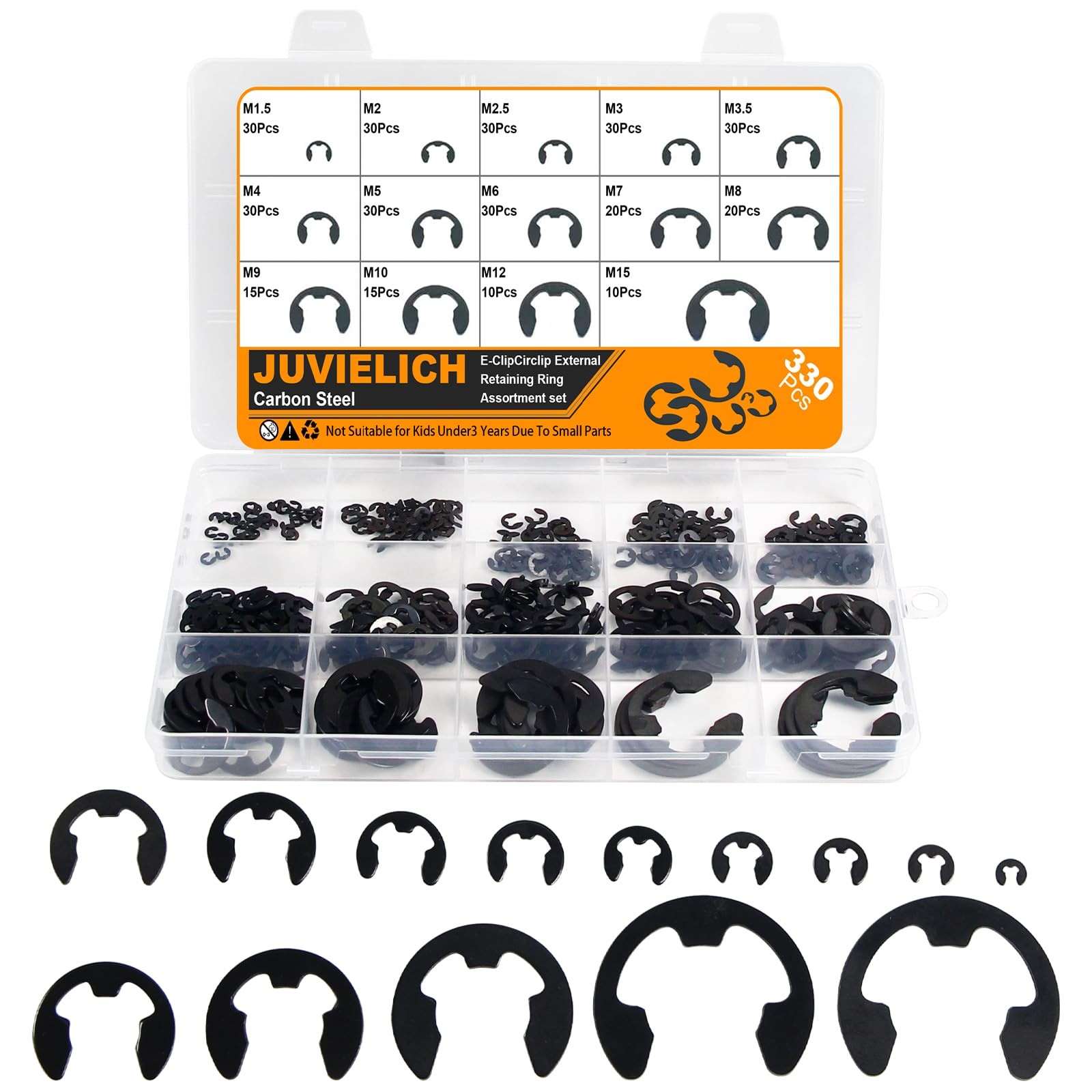 E Clip Circlip Assortment Kit 330PCS 14 Size Carbon Steel External Retaining …