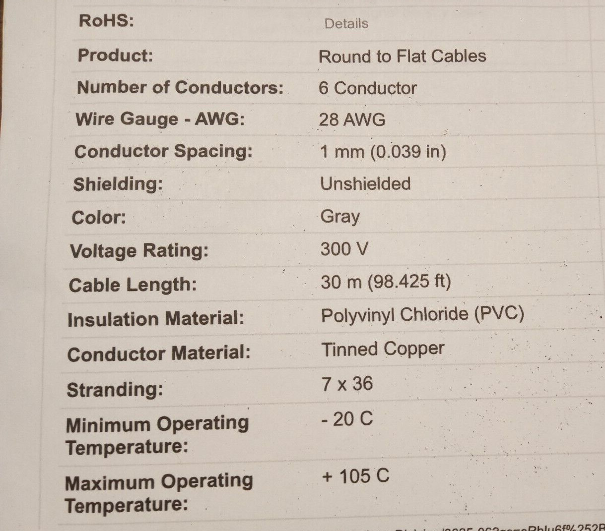 3M 3625/06 Flat Ribbon Wire 6 Conductor 28 AWG Unshielded Gray 300V UL Compliant
