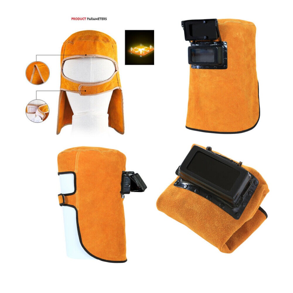 Solar Auto Darkening Filter Lens Welder Cow Leather Welding Helmet Mask Hood Cap