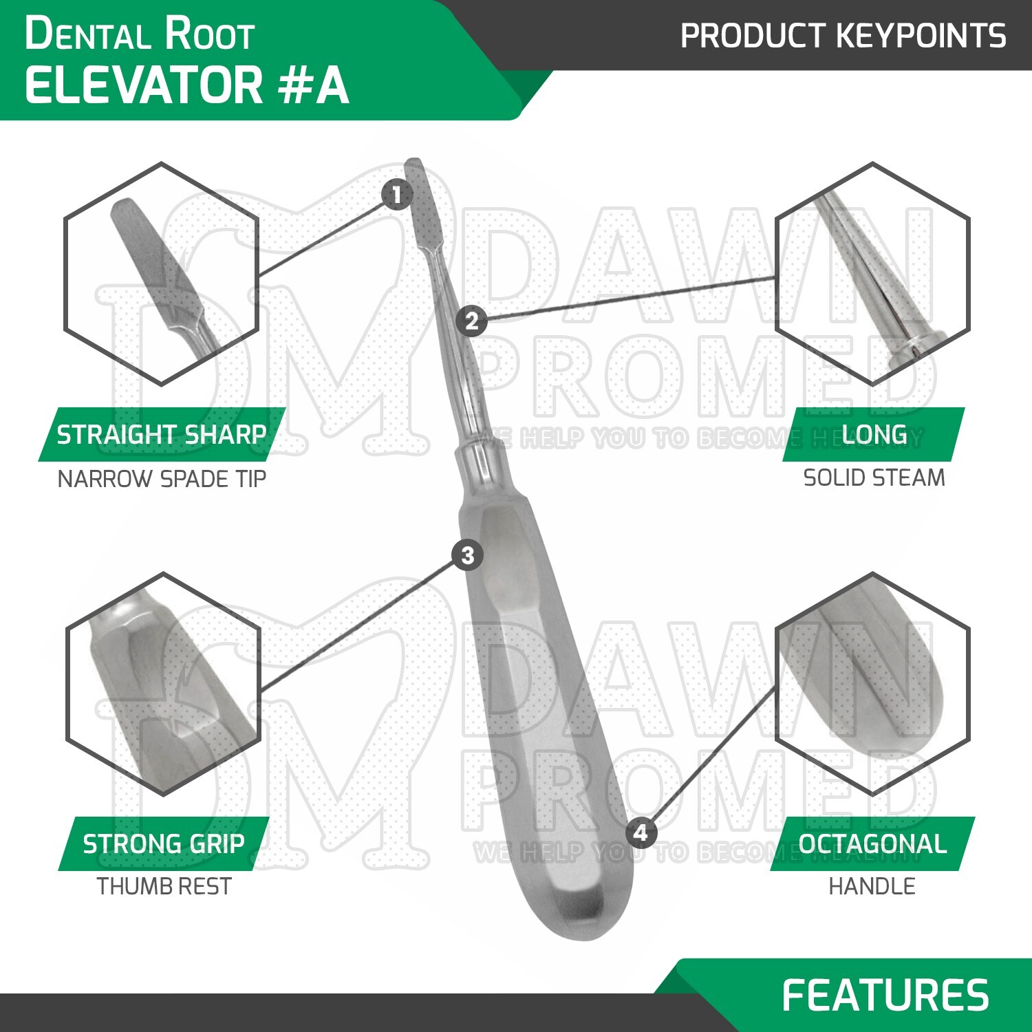 Cogswell A Root Elevator Straight 6.25″ Extracting Surgical Dental Instrument