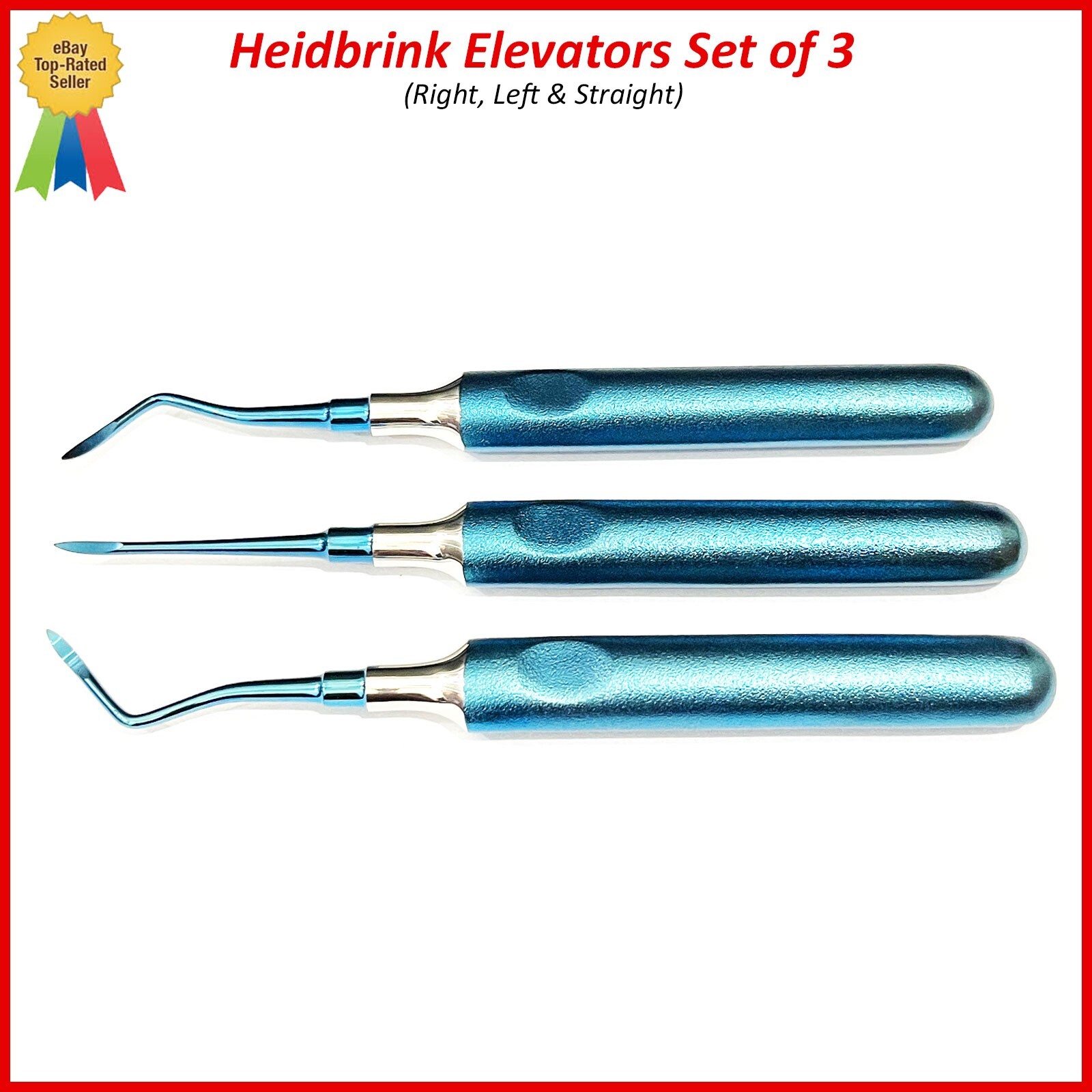 3 Pcs Dental Root Elevators Blue HEIDBRINK Oral Surgery Luxating Root Elevators