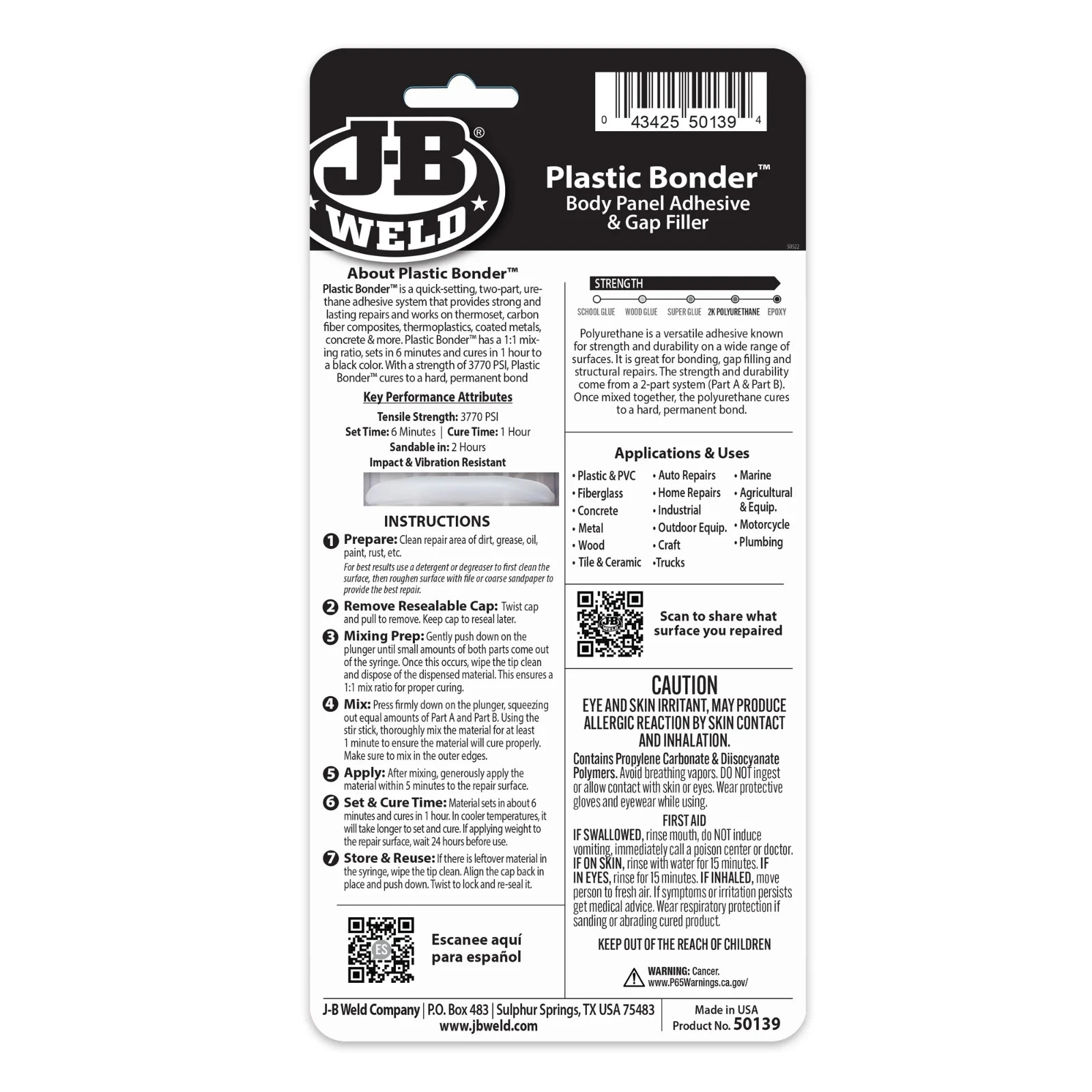 JB Weld Plastic Weld Quick Setting Epoxy Syringe Bonder Repair Glue Black