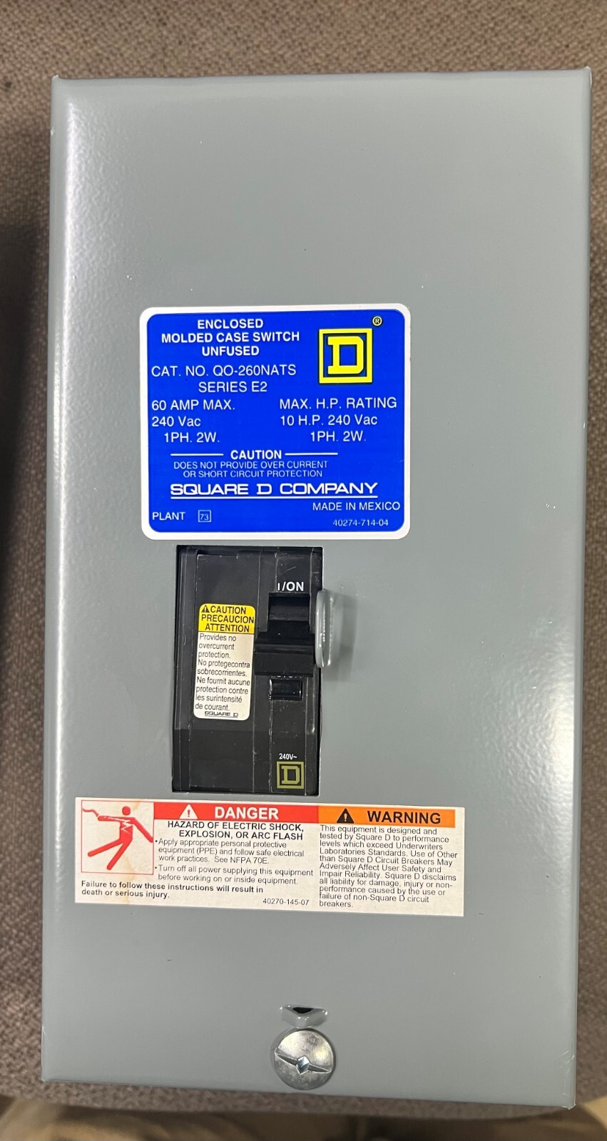 Square D QO260NATS Molded Case Switch & Breaker – 60 A, 1 Pole, 240 VAC