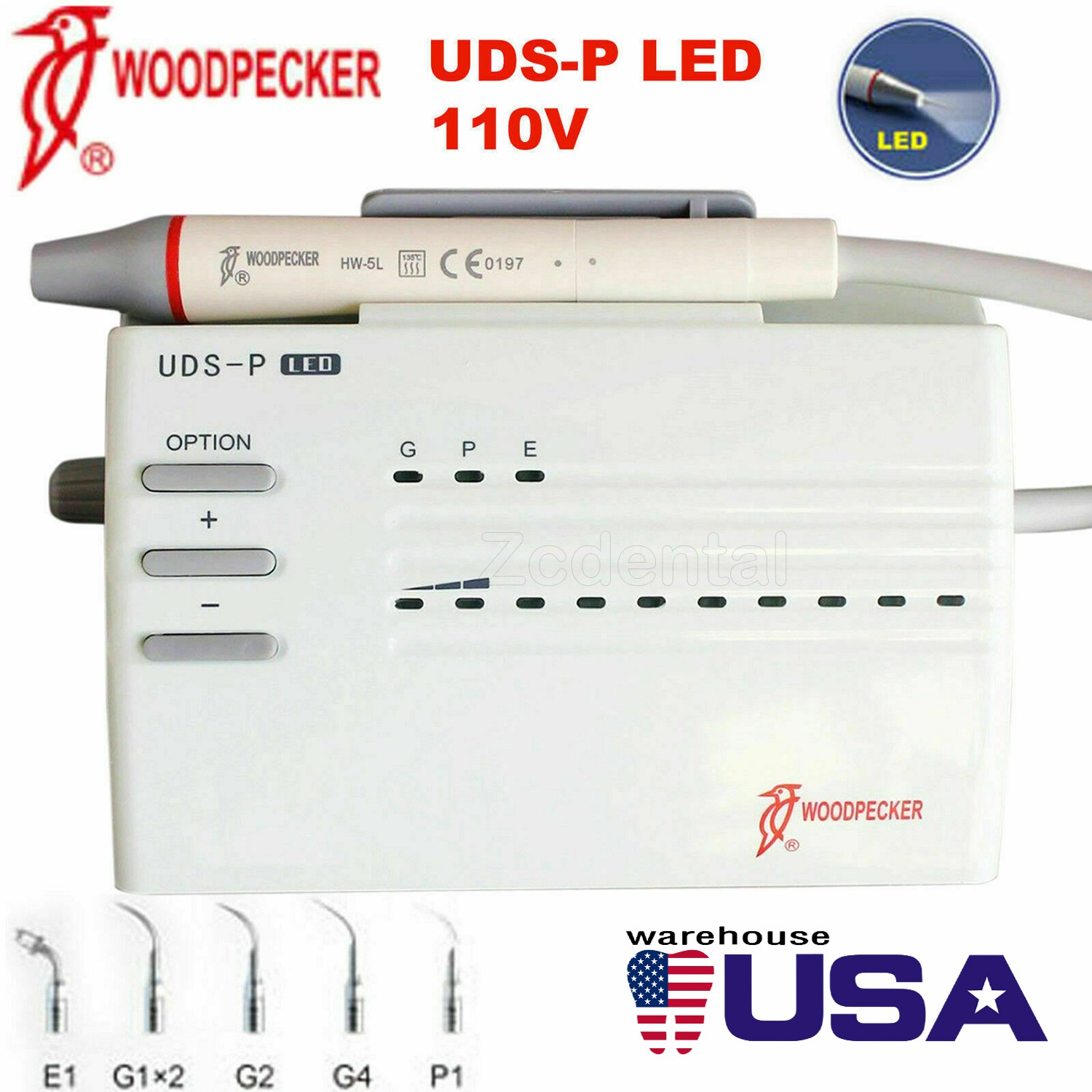 Original Woodpecker Dental LED Ultrasonic Piezo Scaler Cavitron 6 Tips UDS-P