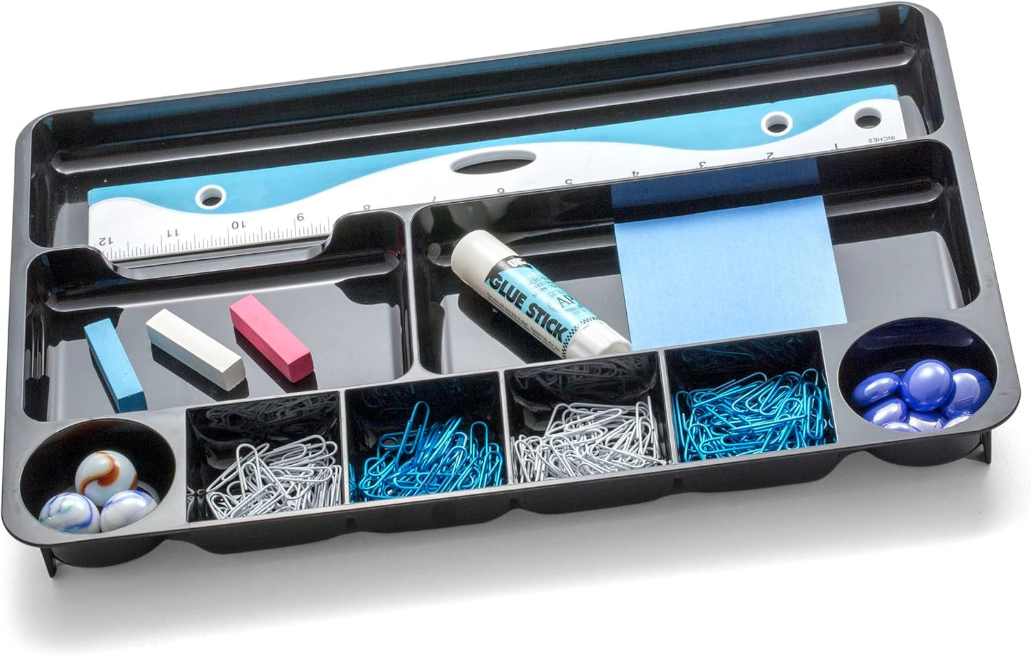 Recycled Plastic Desk Drawer Organizer, Nine Compartments, 14 X 9 X 1.13, Black