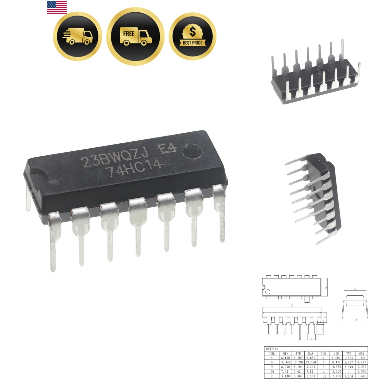 Hex Schmitt-Trigger 2V to 6V 2.54mm SN74HC14 74HC14 SN74 IC Breadboard-Friend…