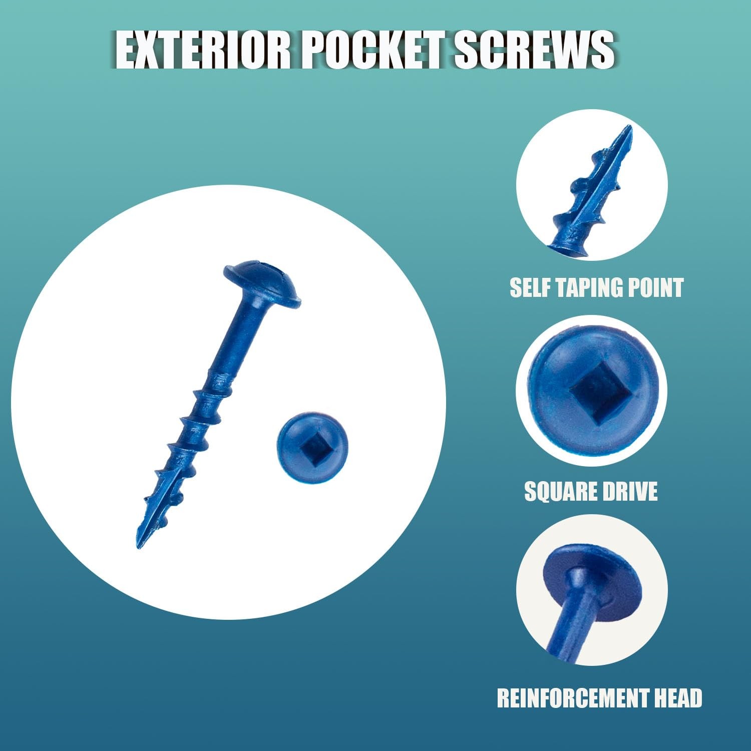 175 PCS #82 Inch Pocket Hole Screw Blue Coated Wood Working Square Drive Head