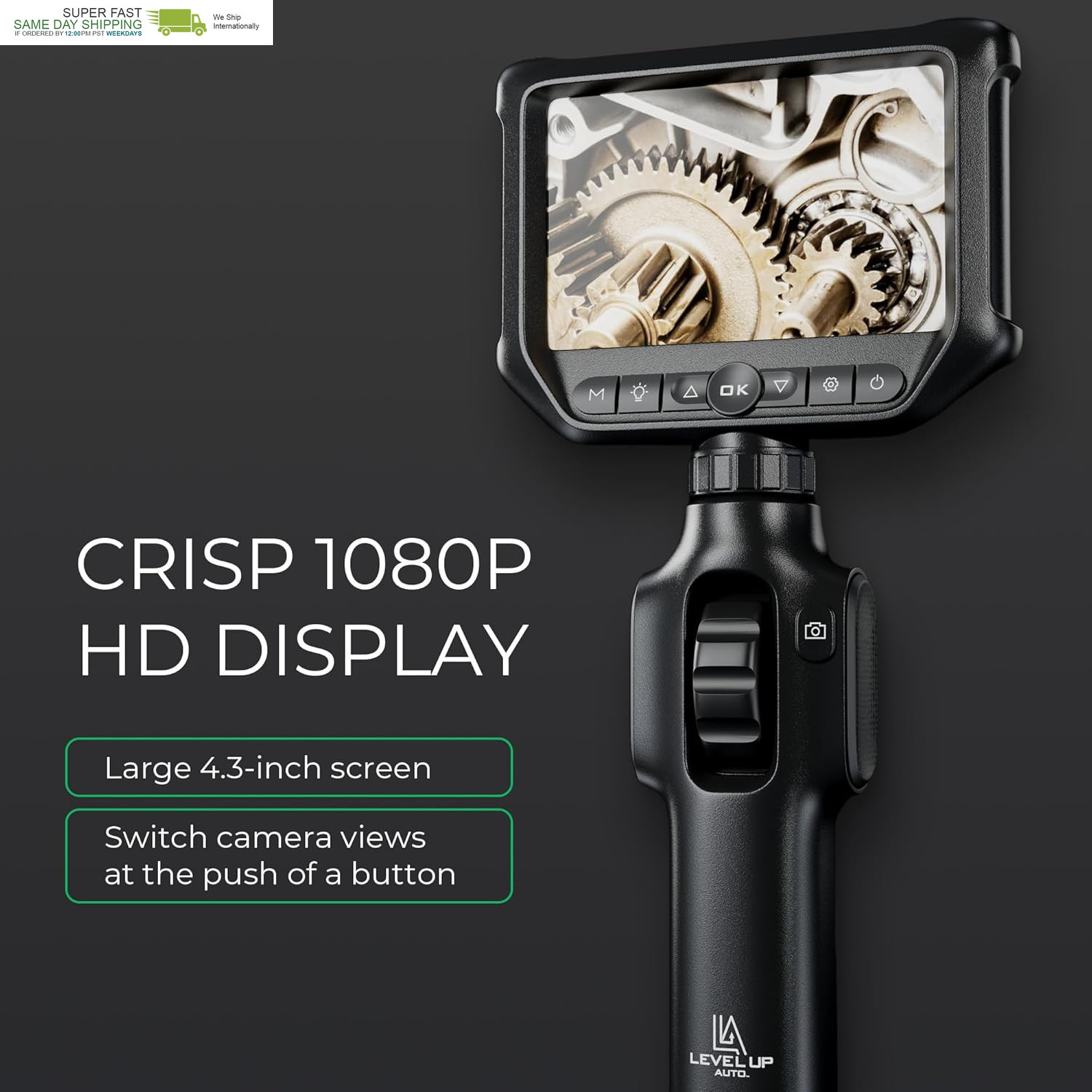 Two-Way Articulating Borescope 360°, Dual Lens Inspection Camera with Light, 6Mm