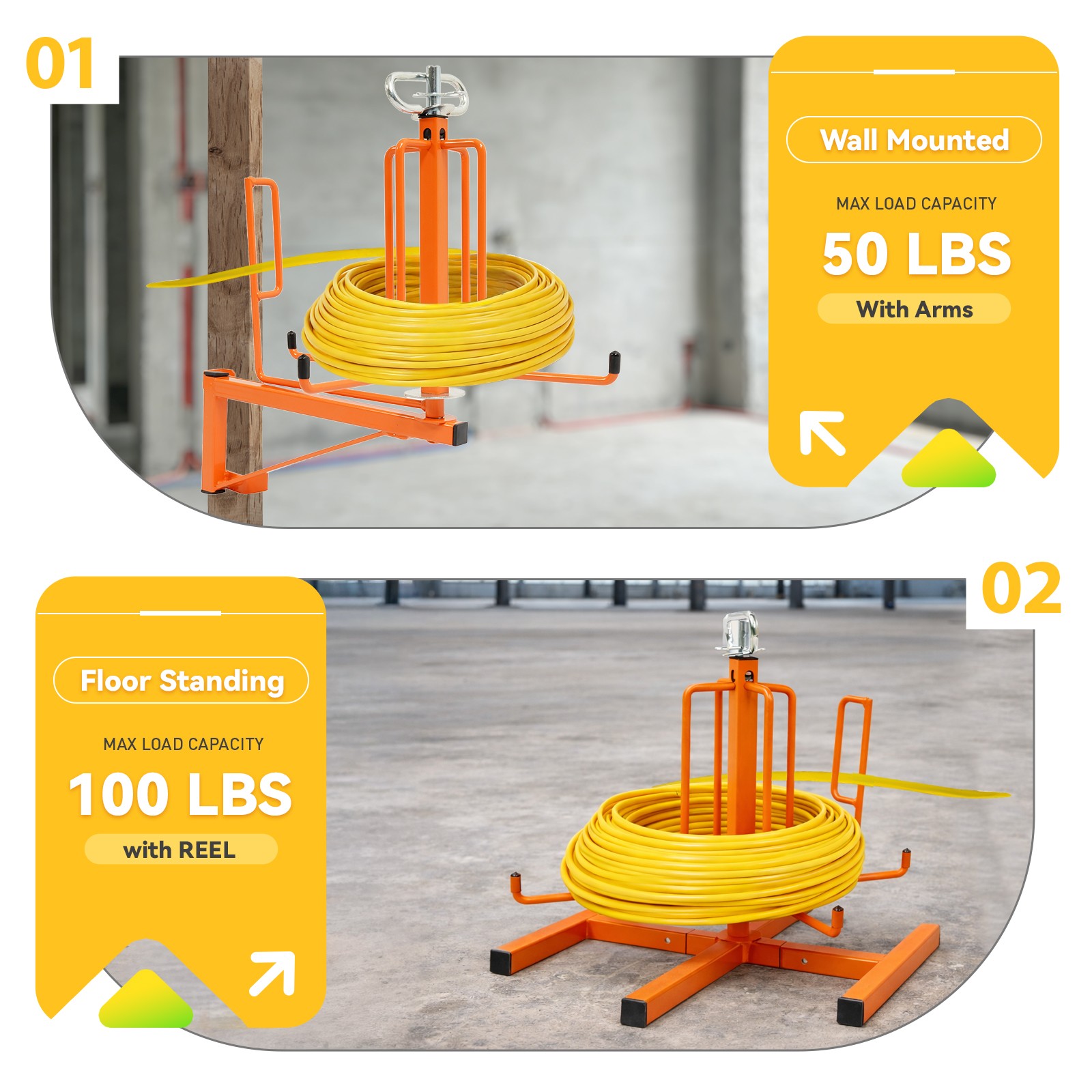 100LBS Cable Spool Dispenser Floor or Stud Mounted Steel Wire De-Reeler Reel MC