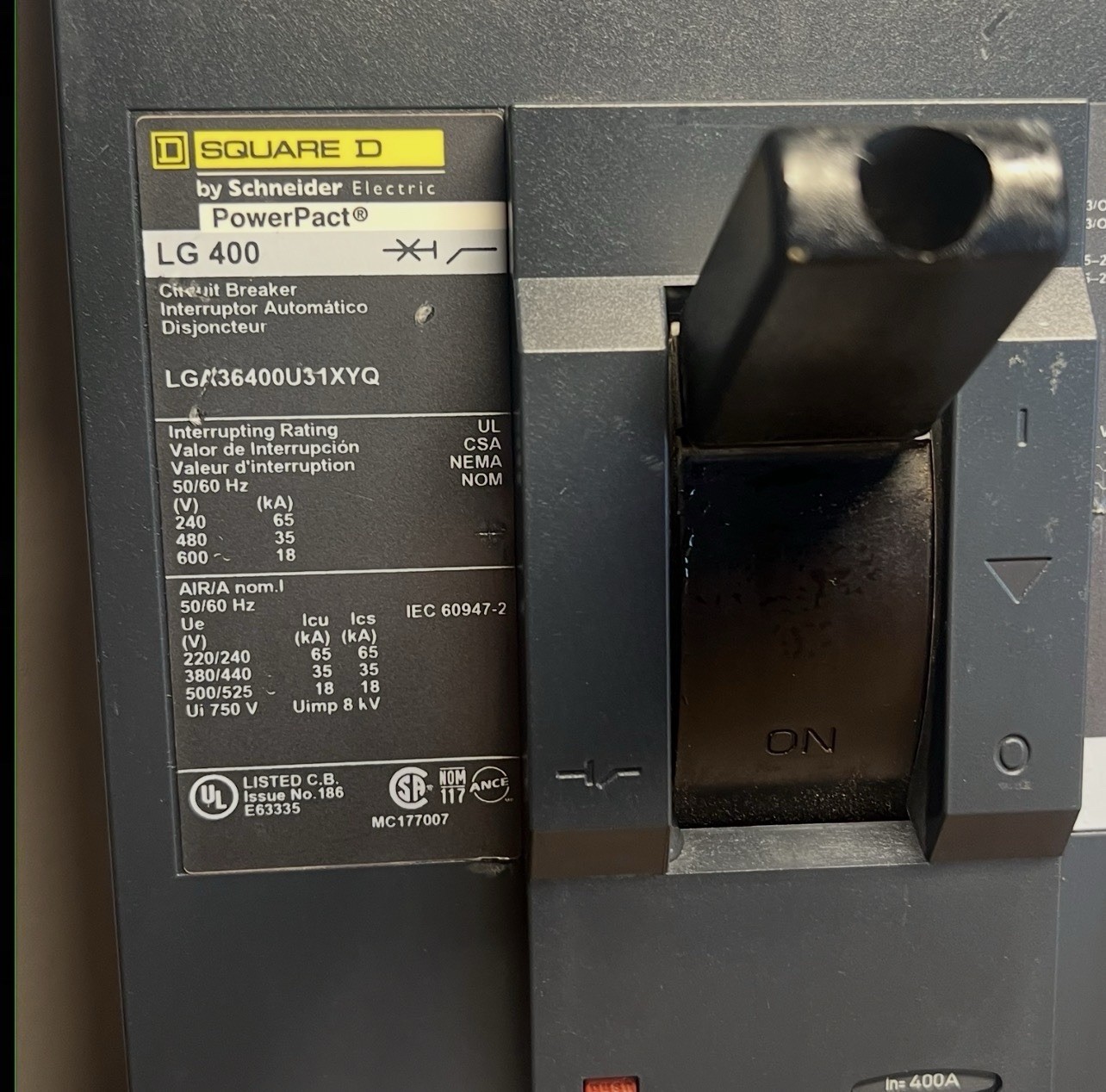 Square D Schneider PowerPact LG400 400A 3-Pole LGF36400U31XYQ
