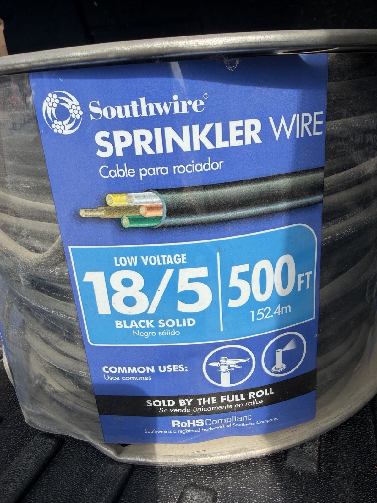 500 Ft. 18/5 Black Solid Copper Sprinkler Wire 500’ New