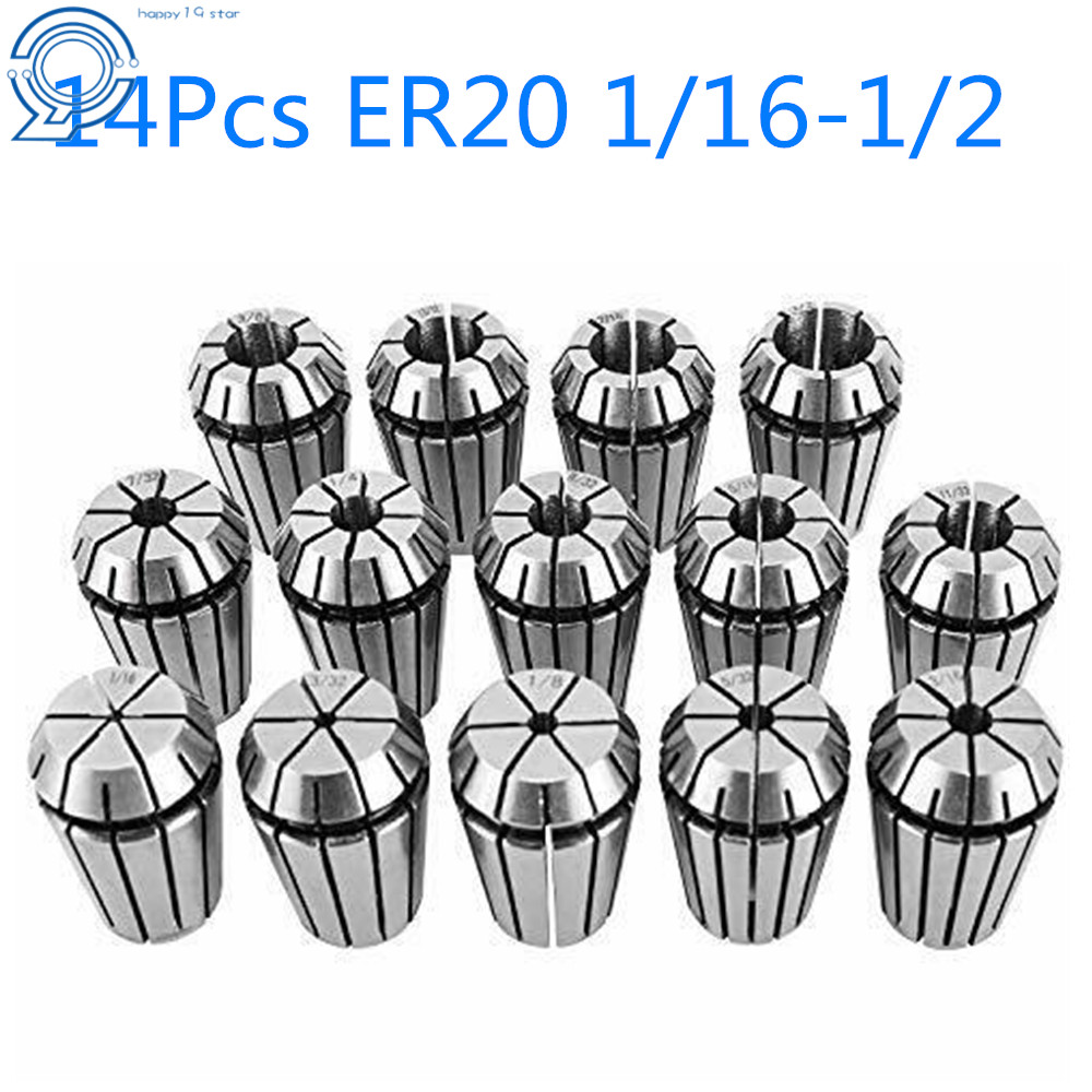 NEW 14Pcs ER20 Spring Collet Set 1/16″-1/2″ CNC Super Precision 3/8 1/4 1/8