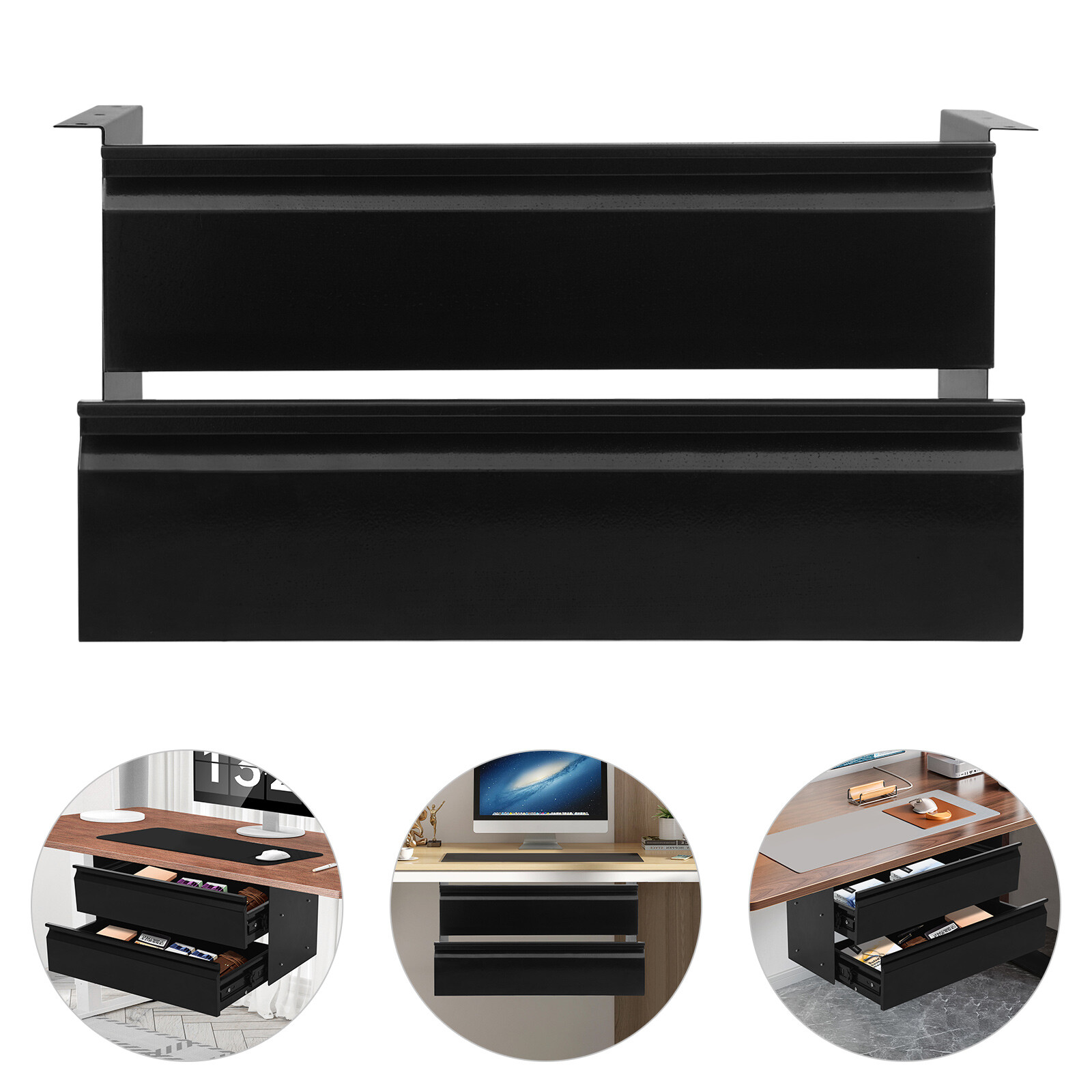 2 Layer Steel Under Desk Drawer Slide Out Dual Tier Under Desk Drawer Organizer