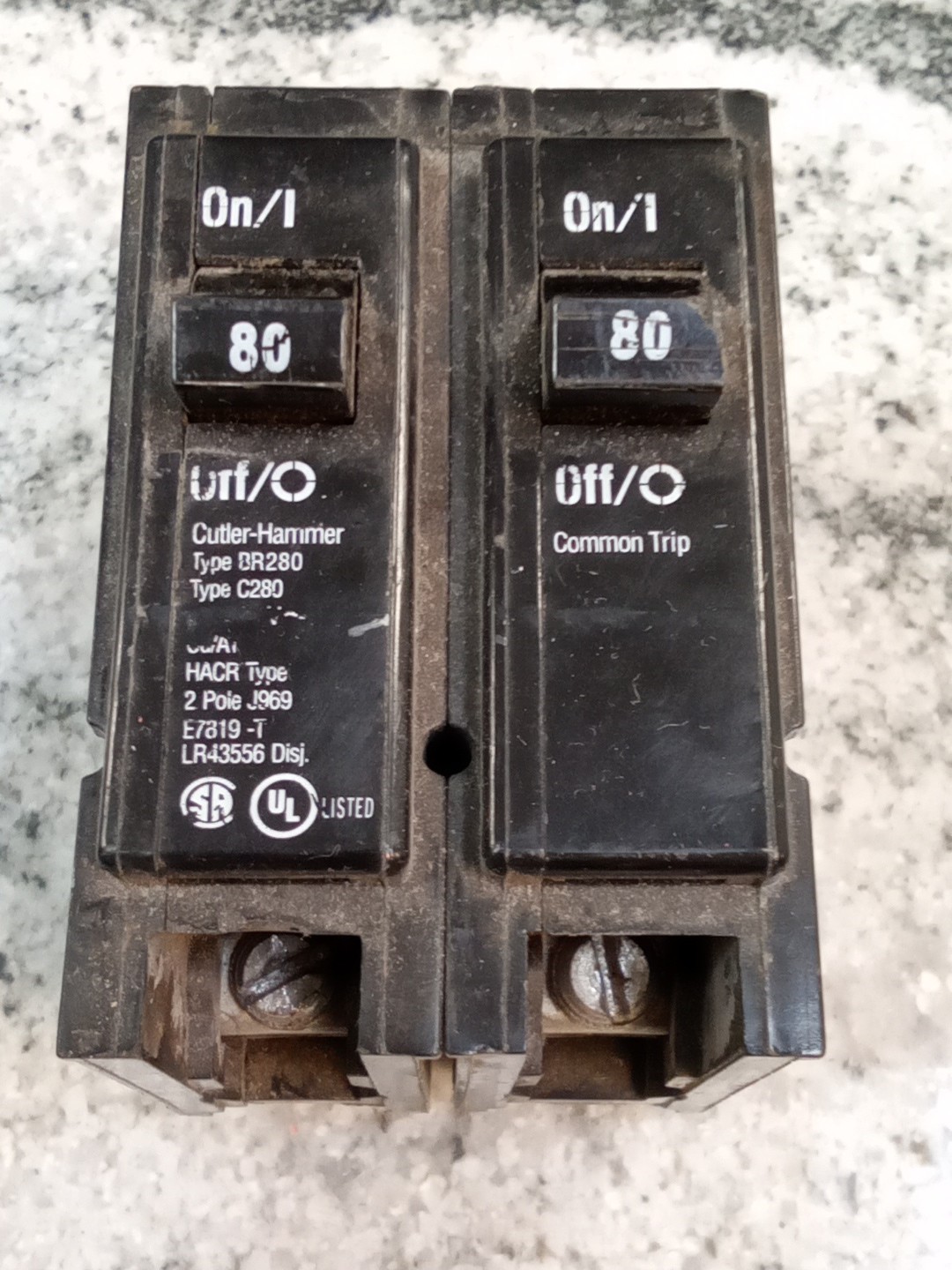 EATON/CUTLER HAMMER/BR280/C280/ 2 P/ 80 A/ Type BR/C/ Circuit Breaker/USE(19CB4
