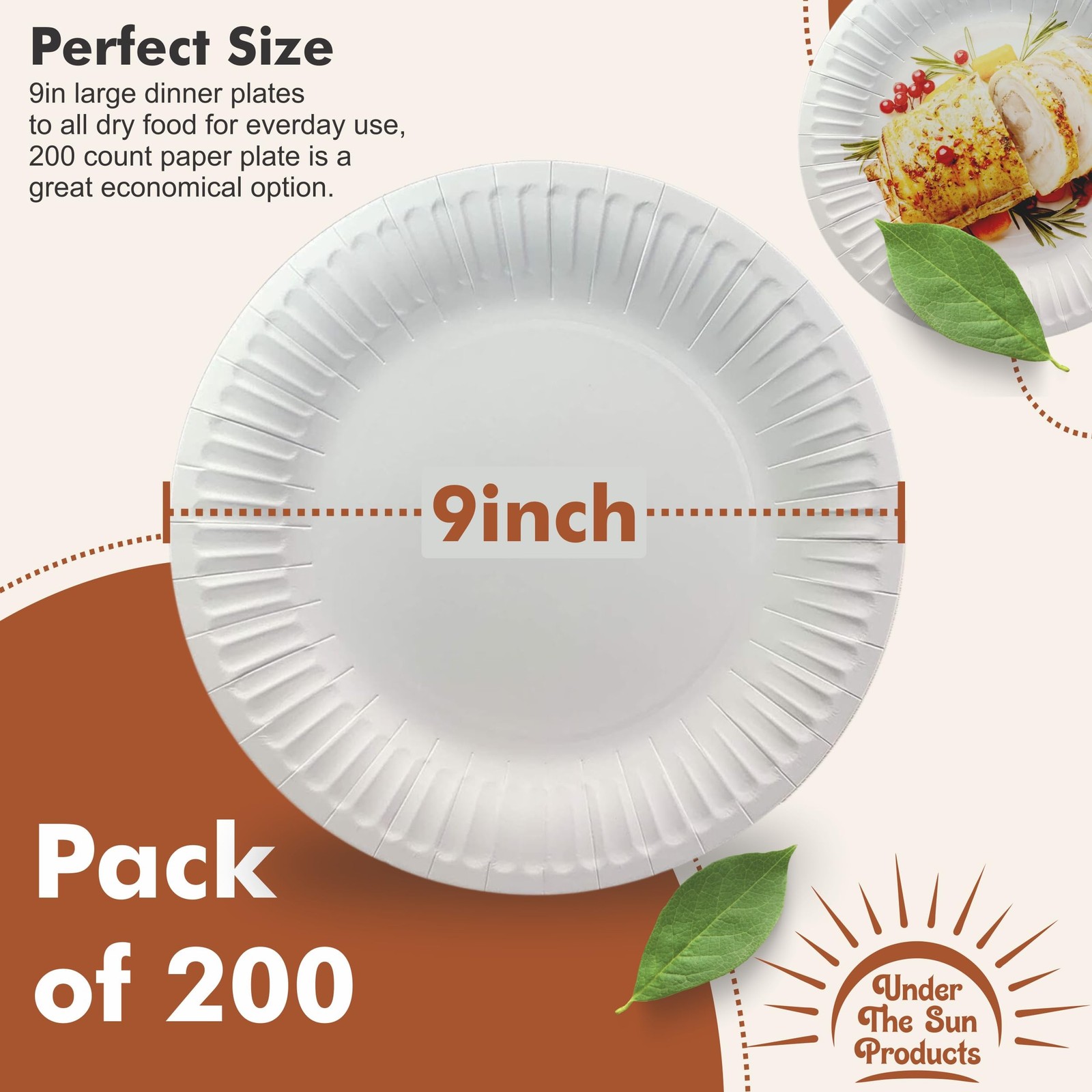 9″ Uncoated Paper Plates for Everyday Use (9″ – 200 Count)