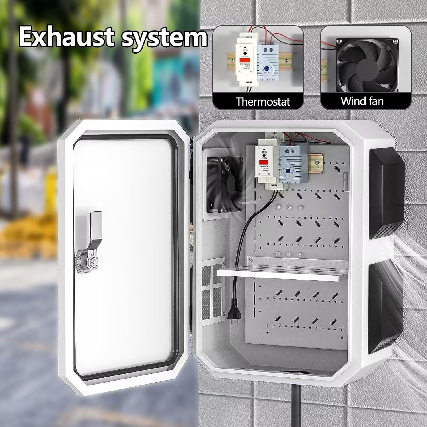 IP65 Waterproof Outdoor Electrical Box with Thermostat and Fan, Wall/Pole Mount
