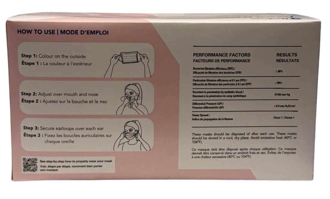 Medicom SafeMask FreeFlow Pink Level 3 ASTM Dental Surgical Face Masks 500/Box