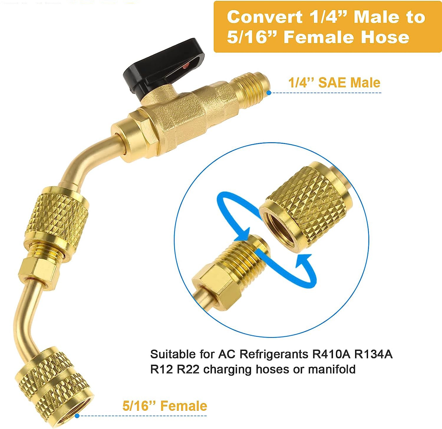 Air Conditioner Angled Ball Valve Adapter Kit for R410A R134A R12 R22 AC HVAC
