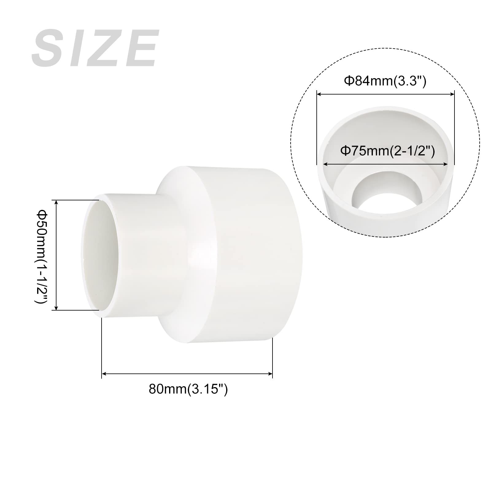 METALLIXITY PVC Duct Reducer, (75mm to 50mm), Pipe 75mm 50mm, White