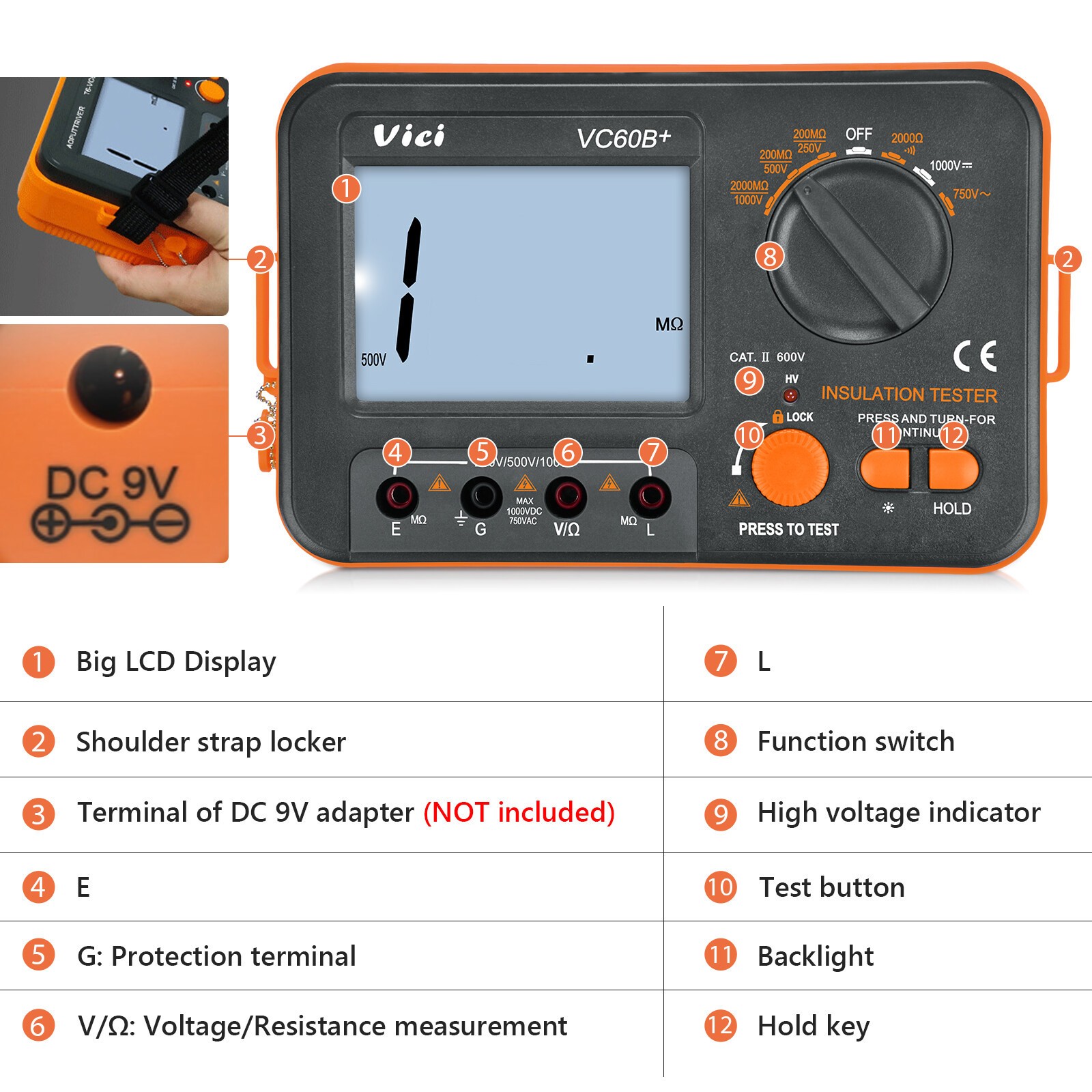 Digital Resistance Meter Ground Earth Insulation Tester 0.01Ω – 2000Ω Megohmeter