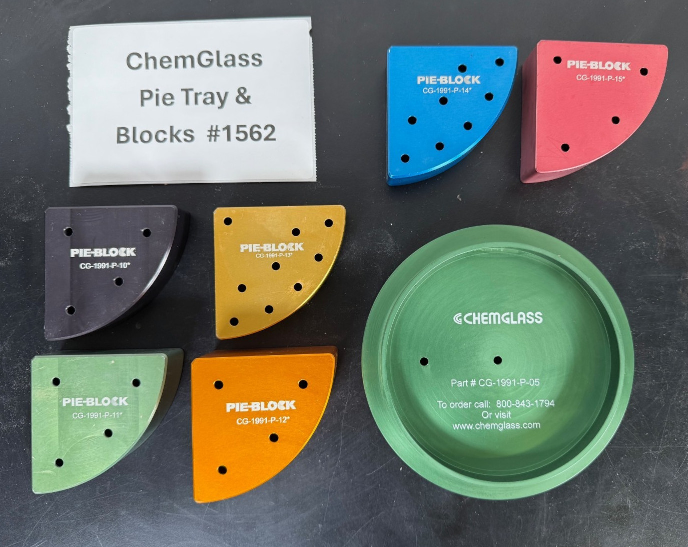 Chemglass CG-1991-P Tray & 6 Different Pie Blocks REACTION BLOCKS SYSTEM, BEST!
